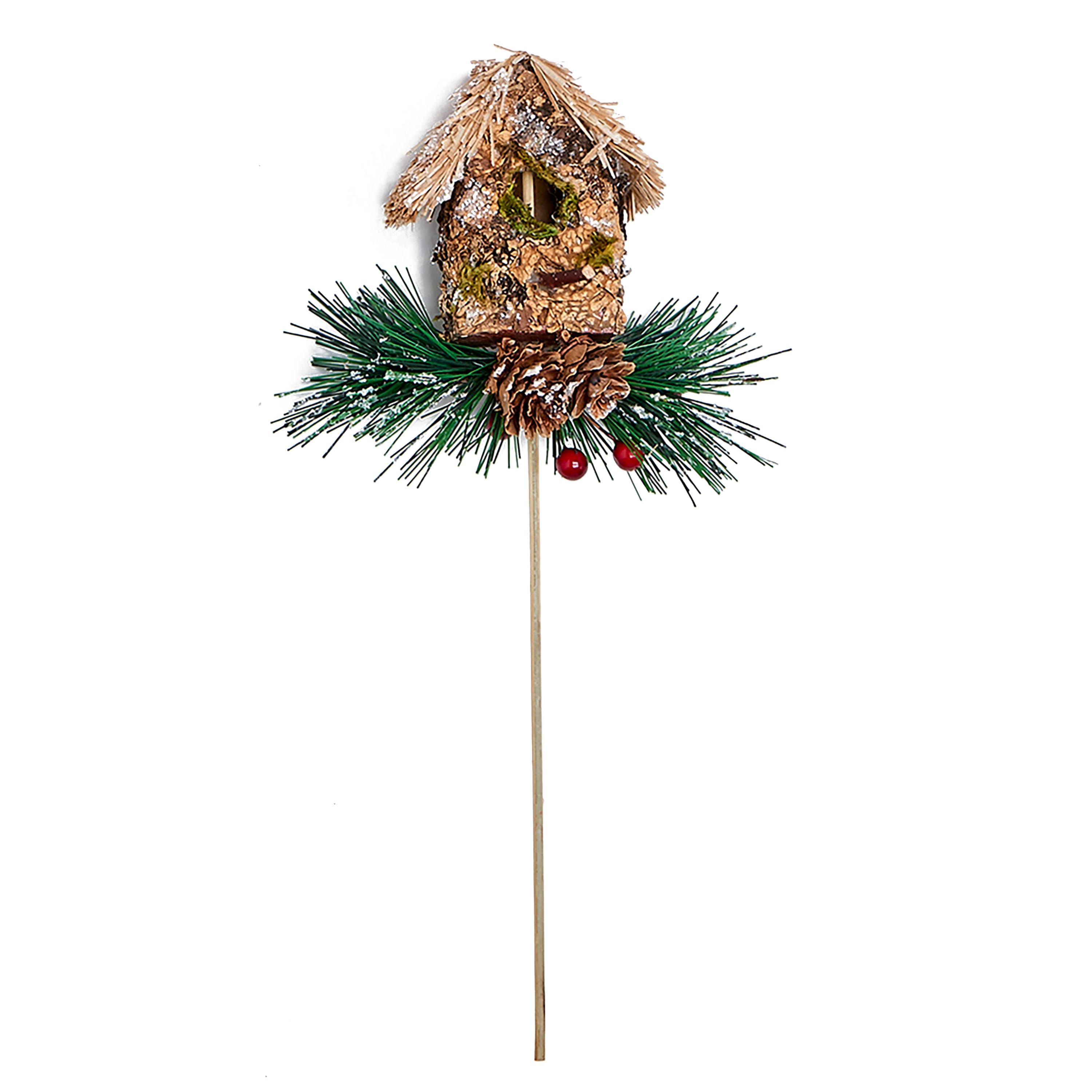 10" Birdhouse with Pine on Wood Picks, 6ct.