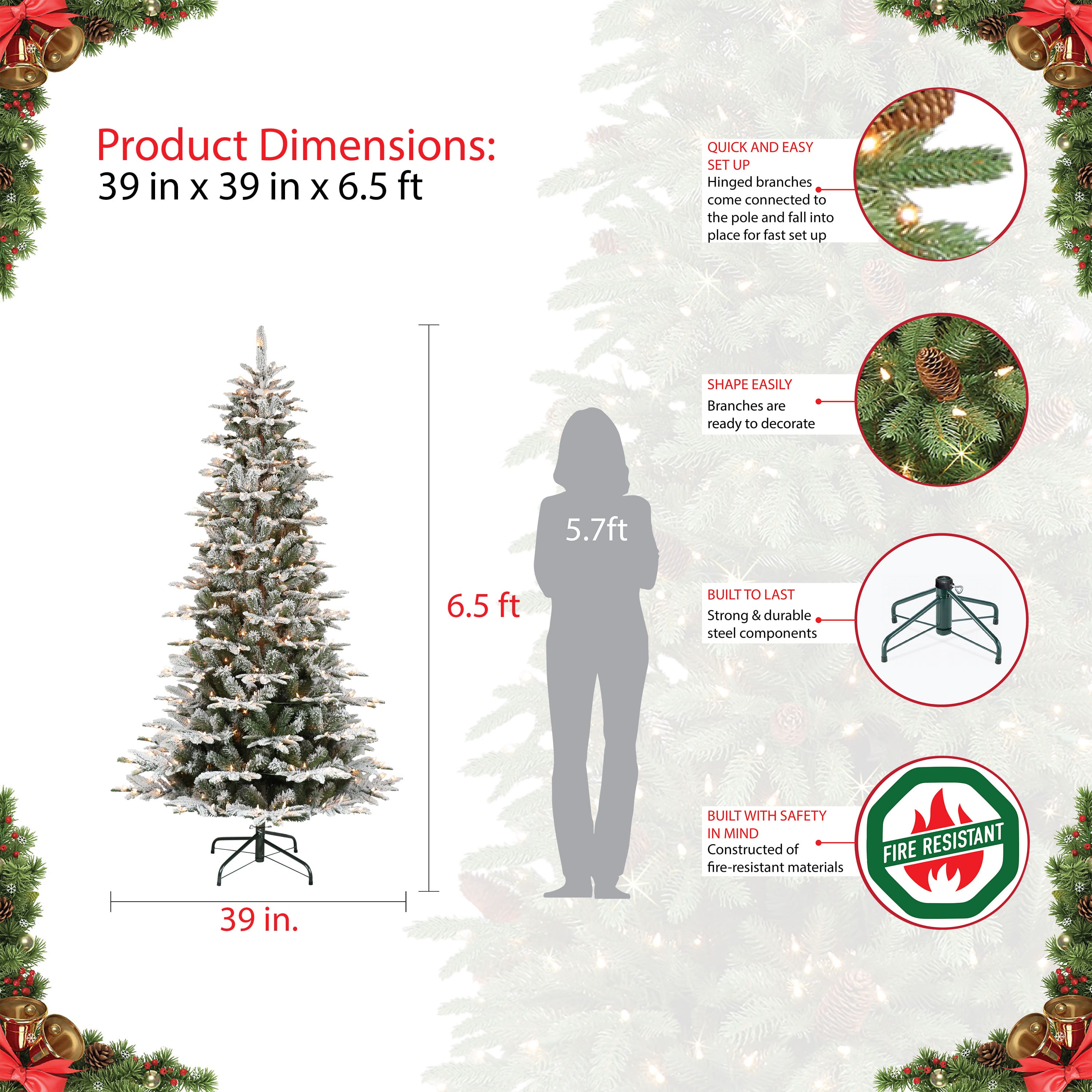 6.5ft. Pre-Lit Aspen Fir Artificial Christmas Tree, Clear Lights