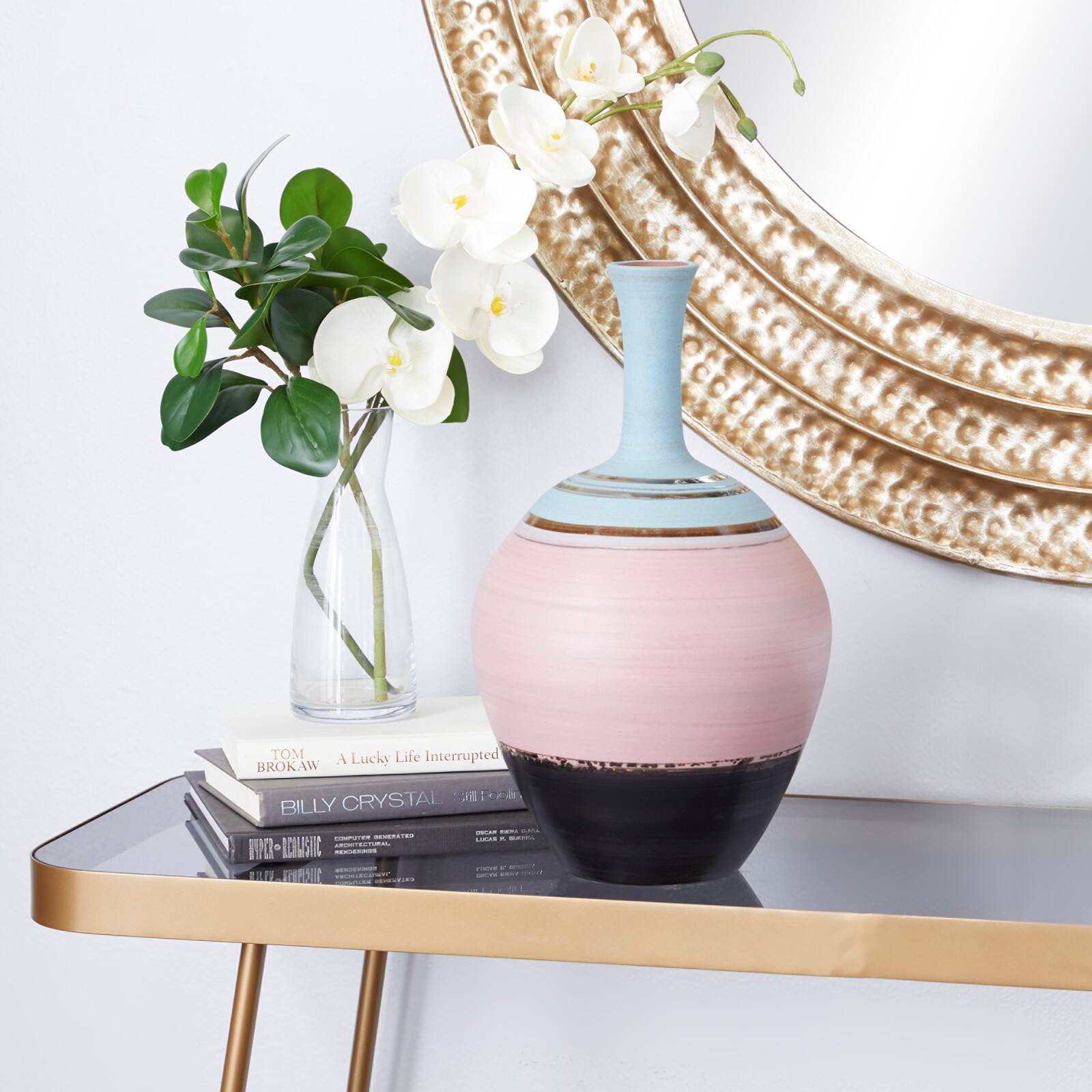 Pink Ceramic Contemporary Vase 15" x 9" x 9"