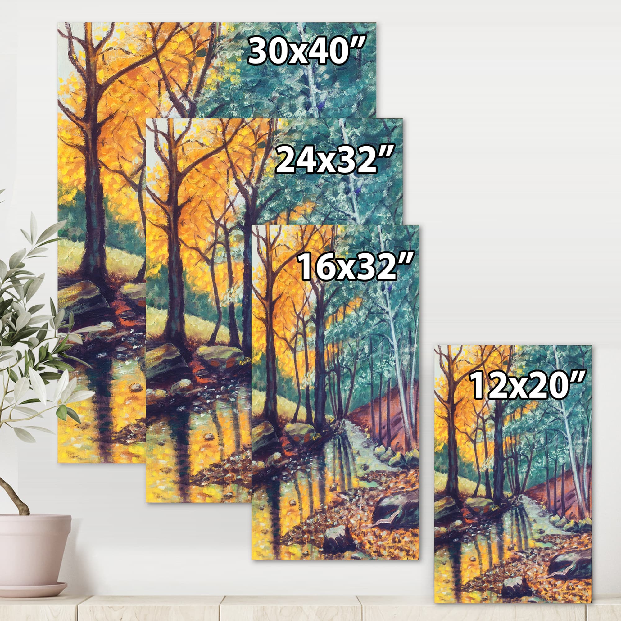 Designart - Landscape With River In Autumn Forest Sunset - Traditional Canvas Wall Art Print