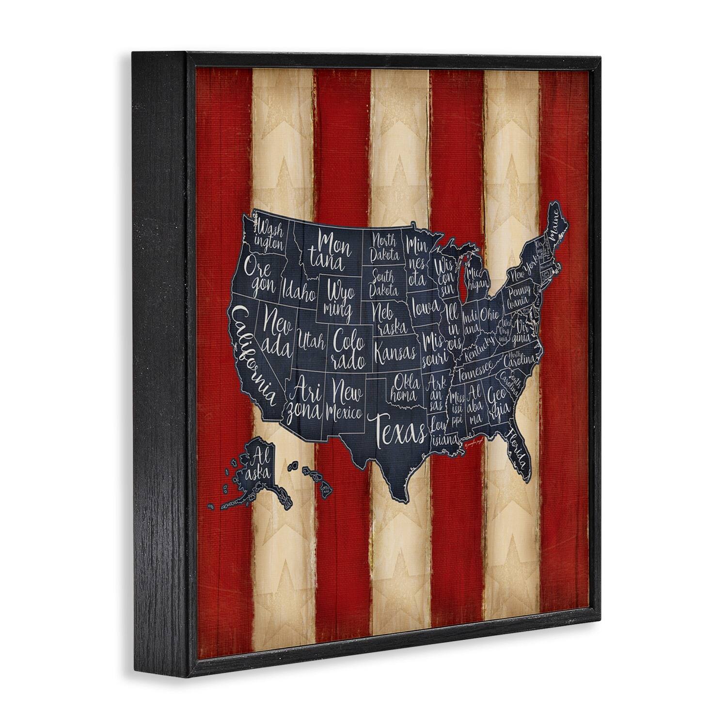 Stupell Industries United States Map on Stripes Framed Giclee Art