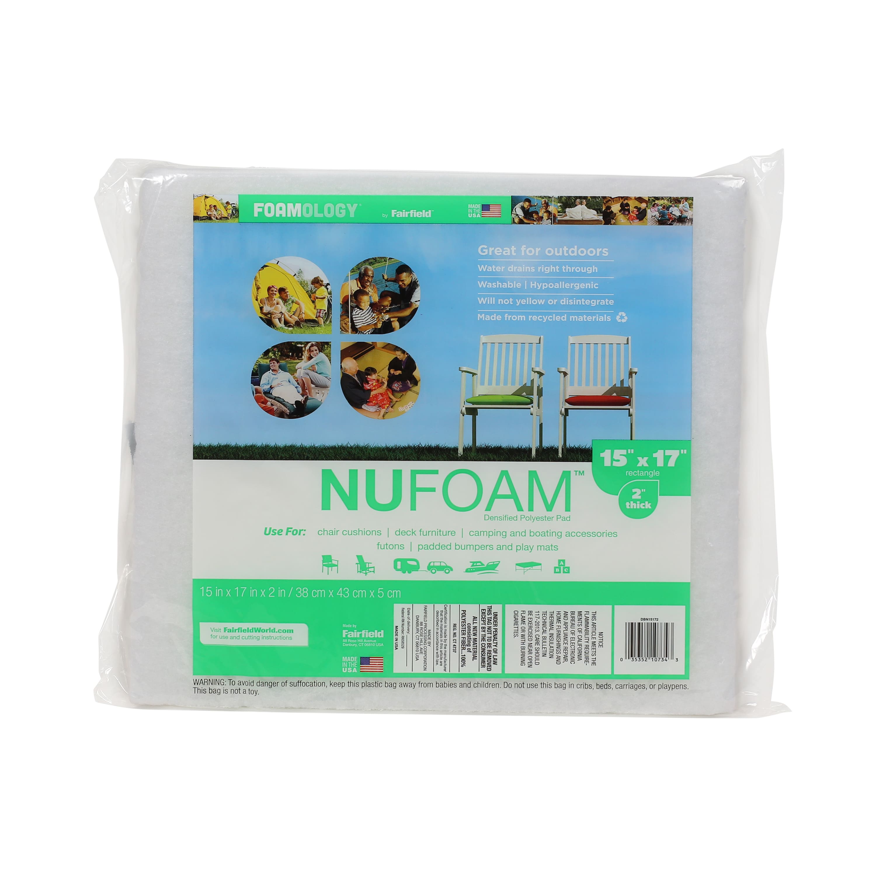 Foamology® NuFoam™ Polyester Pad, 15" x 17" x 2"