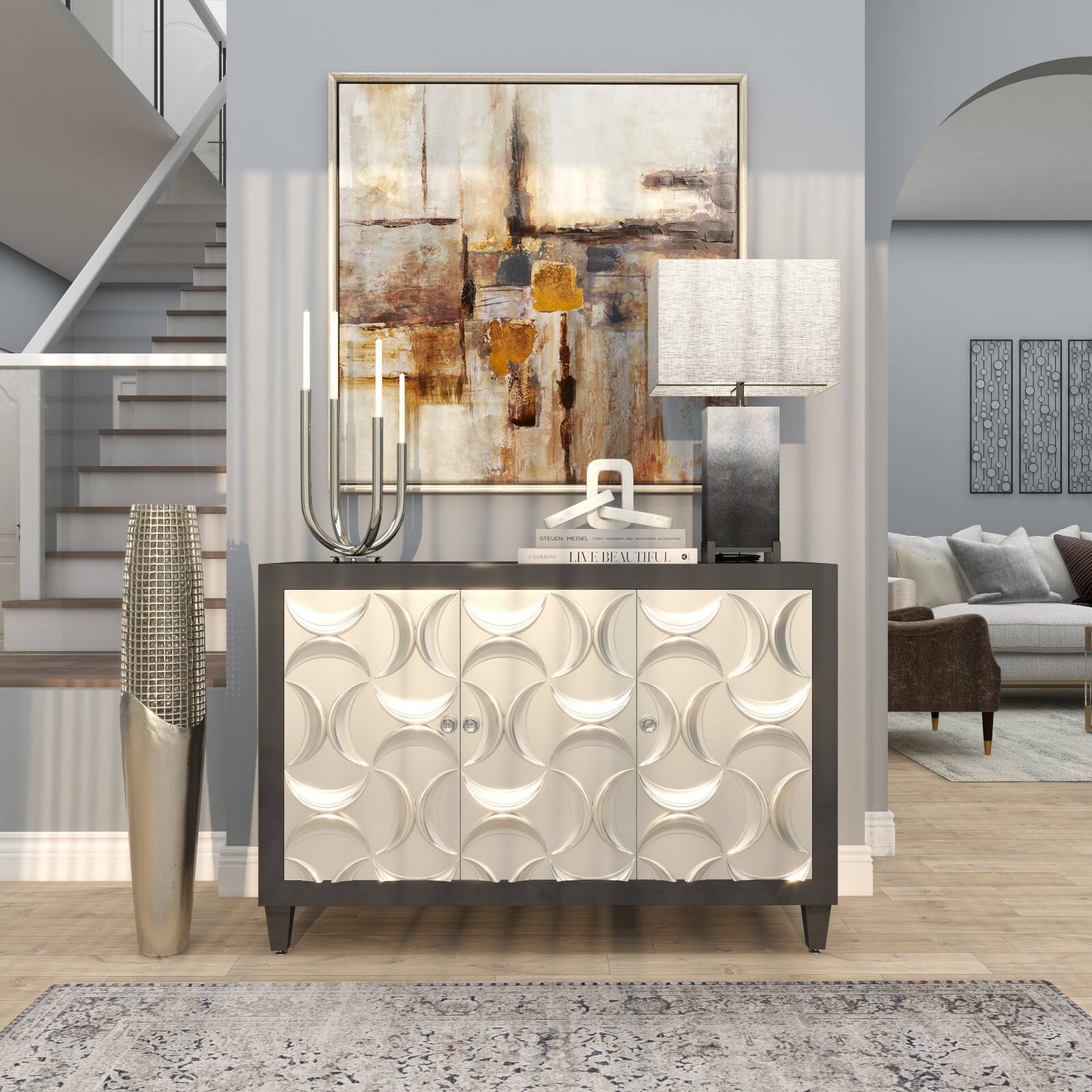 3ft. Silver Aluminum Grid Inspired Vase with Open Frame Design