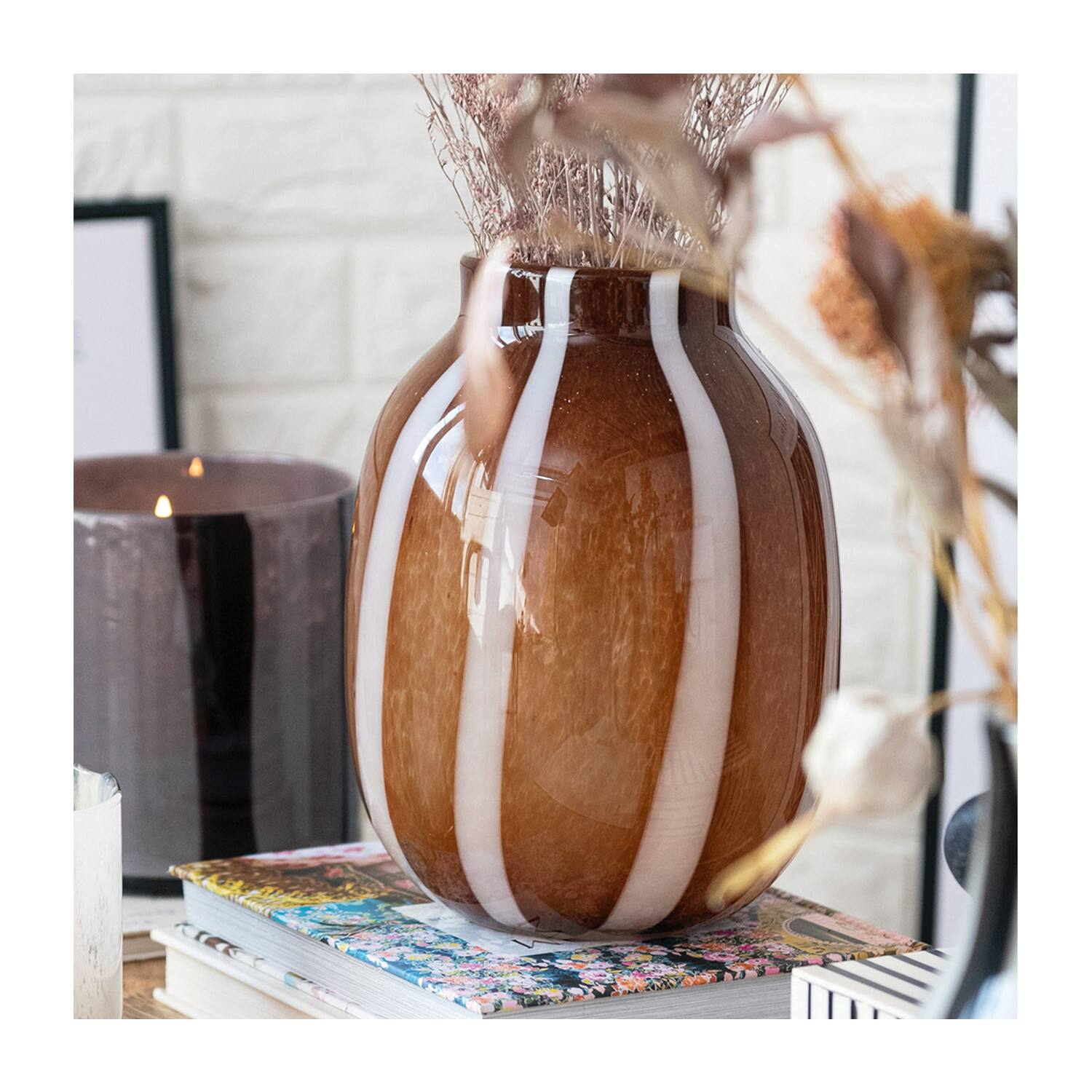 Hello Honey® 9" Brown & White Striped Glass Vase
