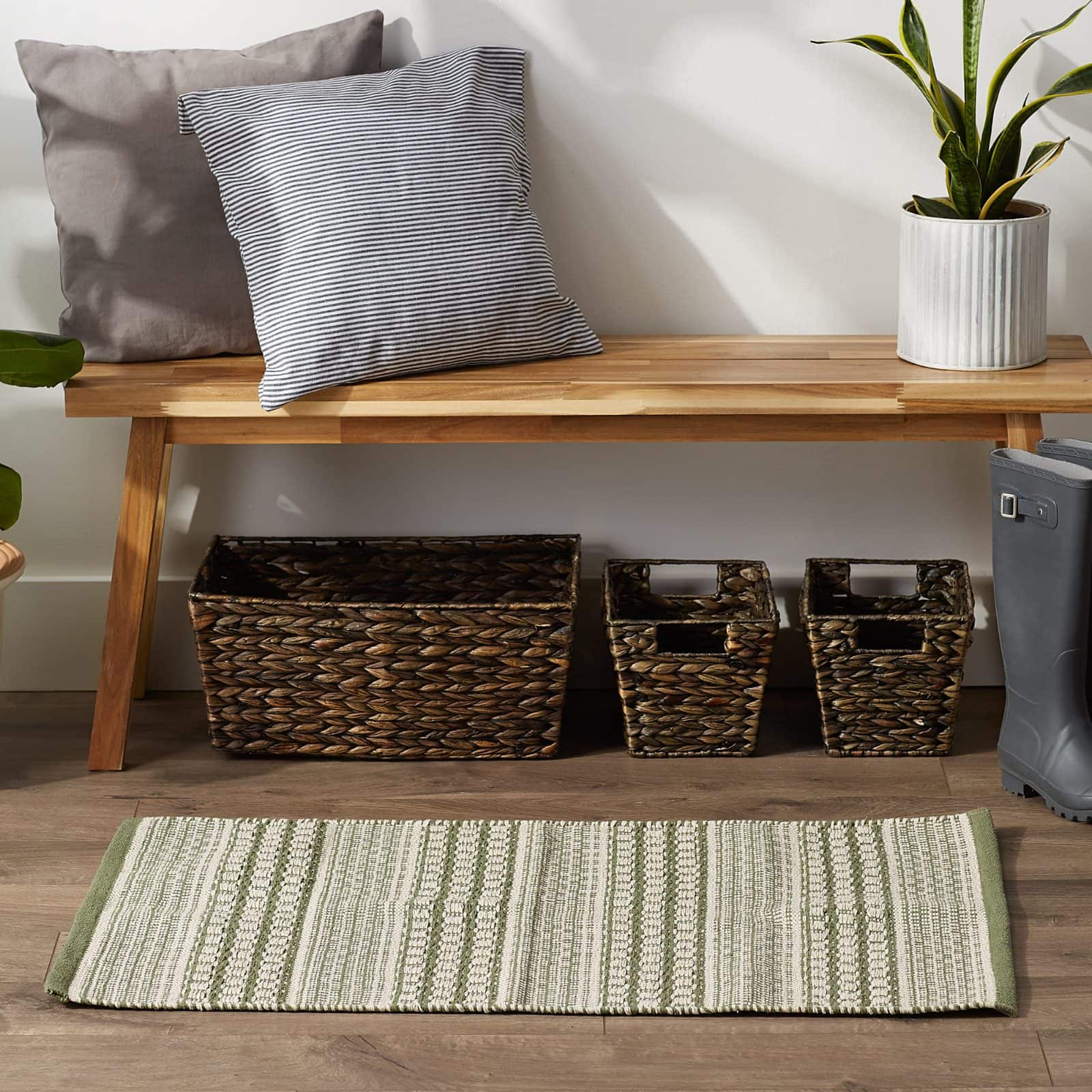 DII® Artichoke Green Dobby Stripe Hand-Loomed Rug, 2ft. x 3ft.