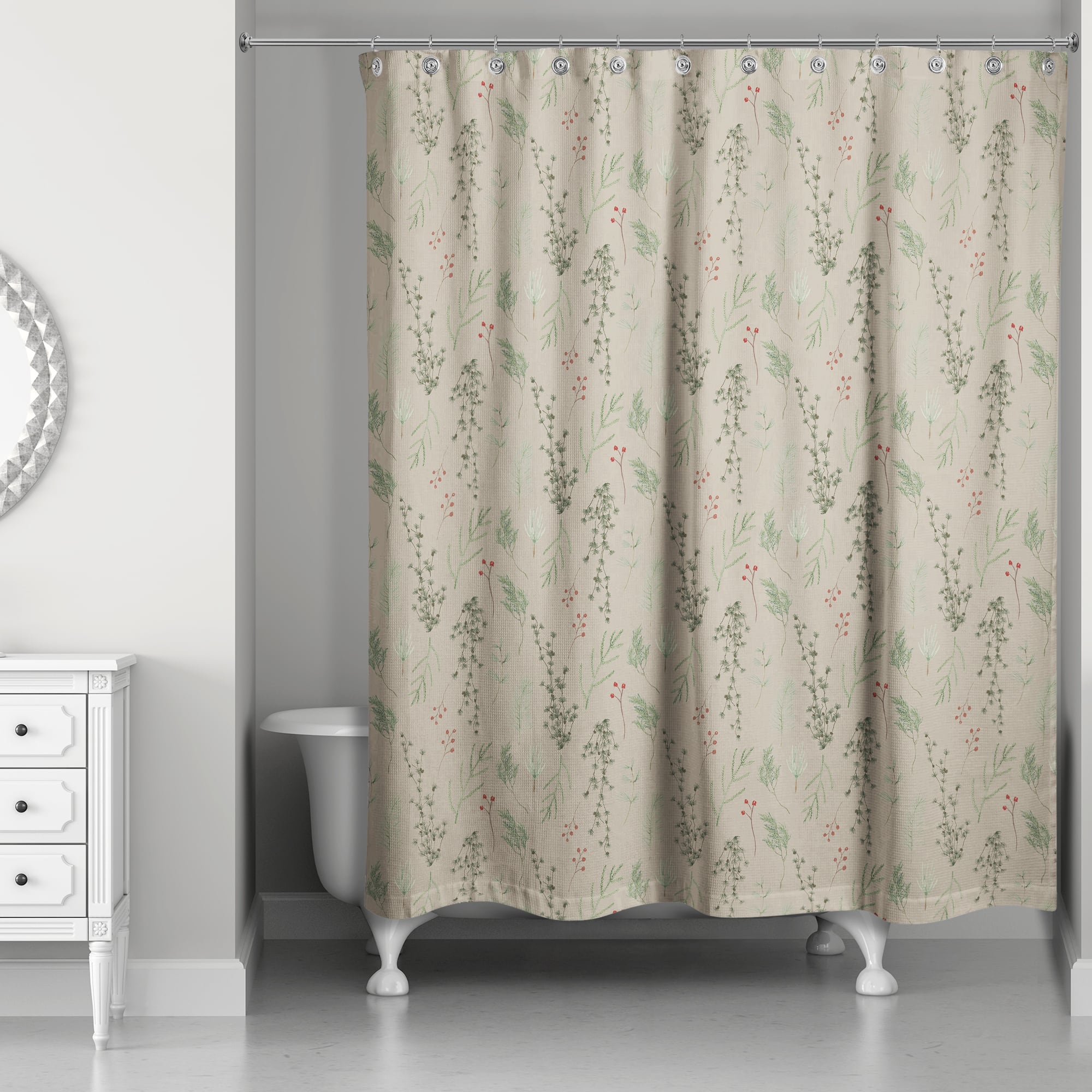 Pine Greenery on Brown Shower Curtain