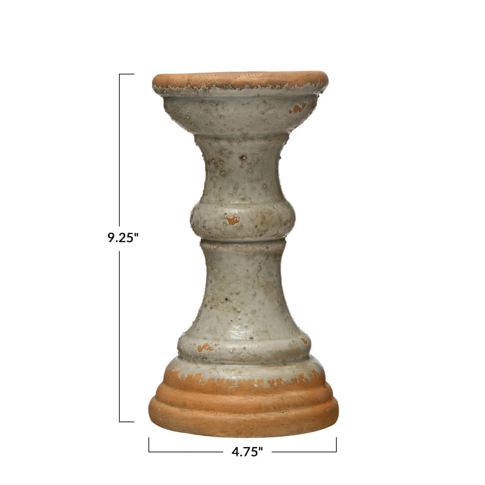 Hello Honey® Distressed Gray Coastal 2-Tone Terracotta Pillar Candle Holder