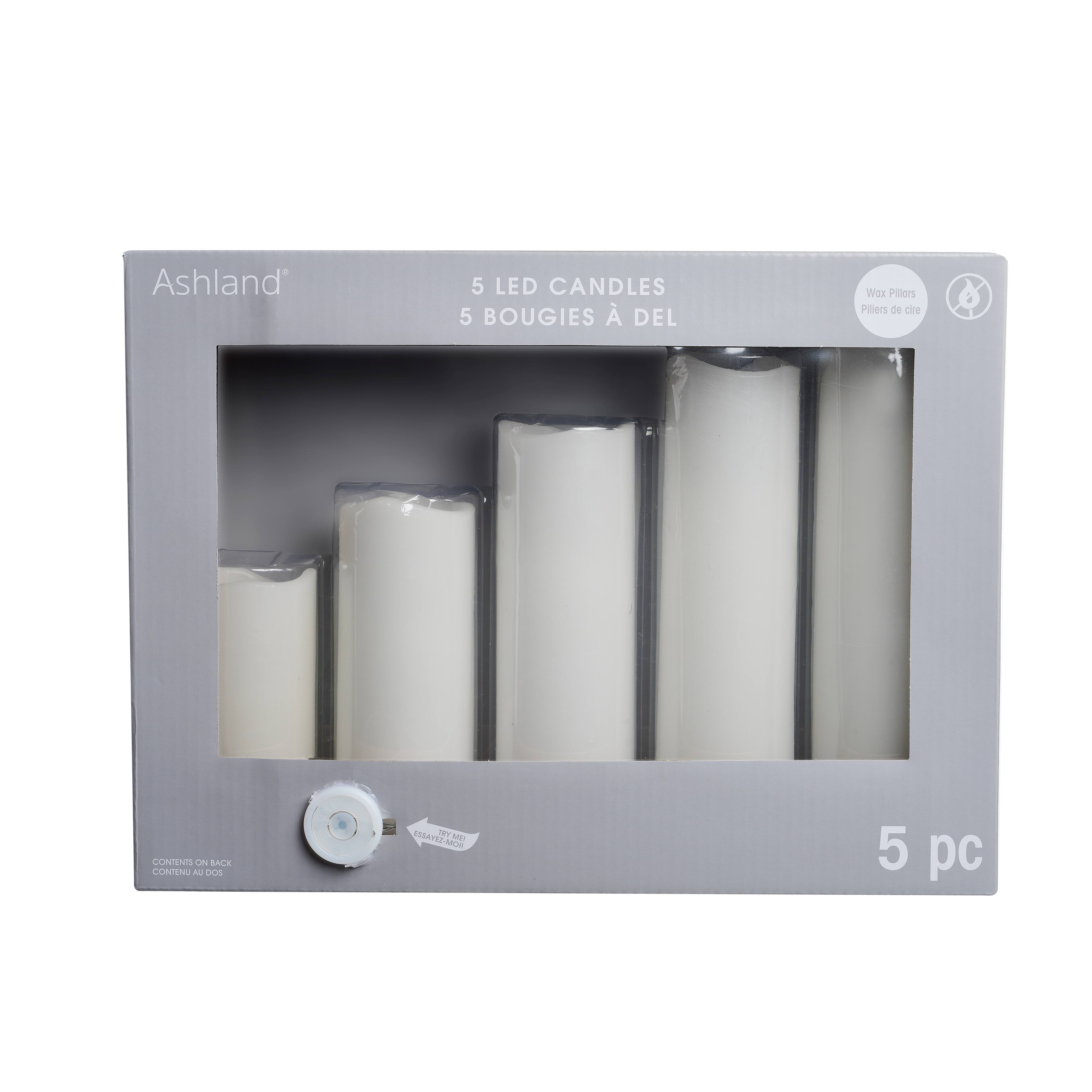 6 Pack: White 5 Piece LED Wax Pillar Candle Set by Ashland®