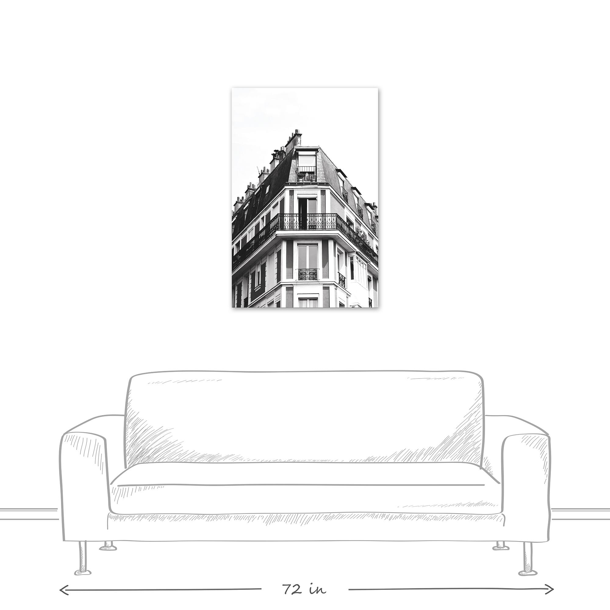 Black And White European Building 24" x 36" Canvas Wall Art