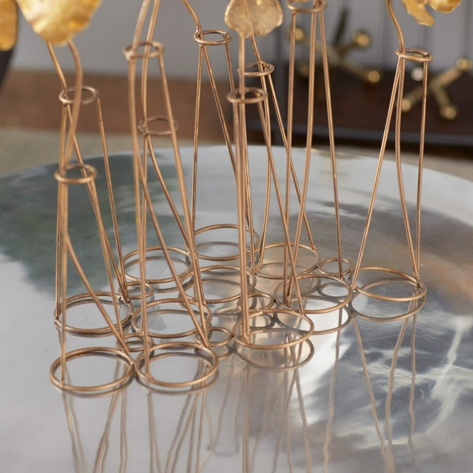 21" Gold Metal Flowers Sculpture