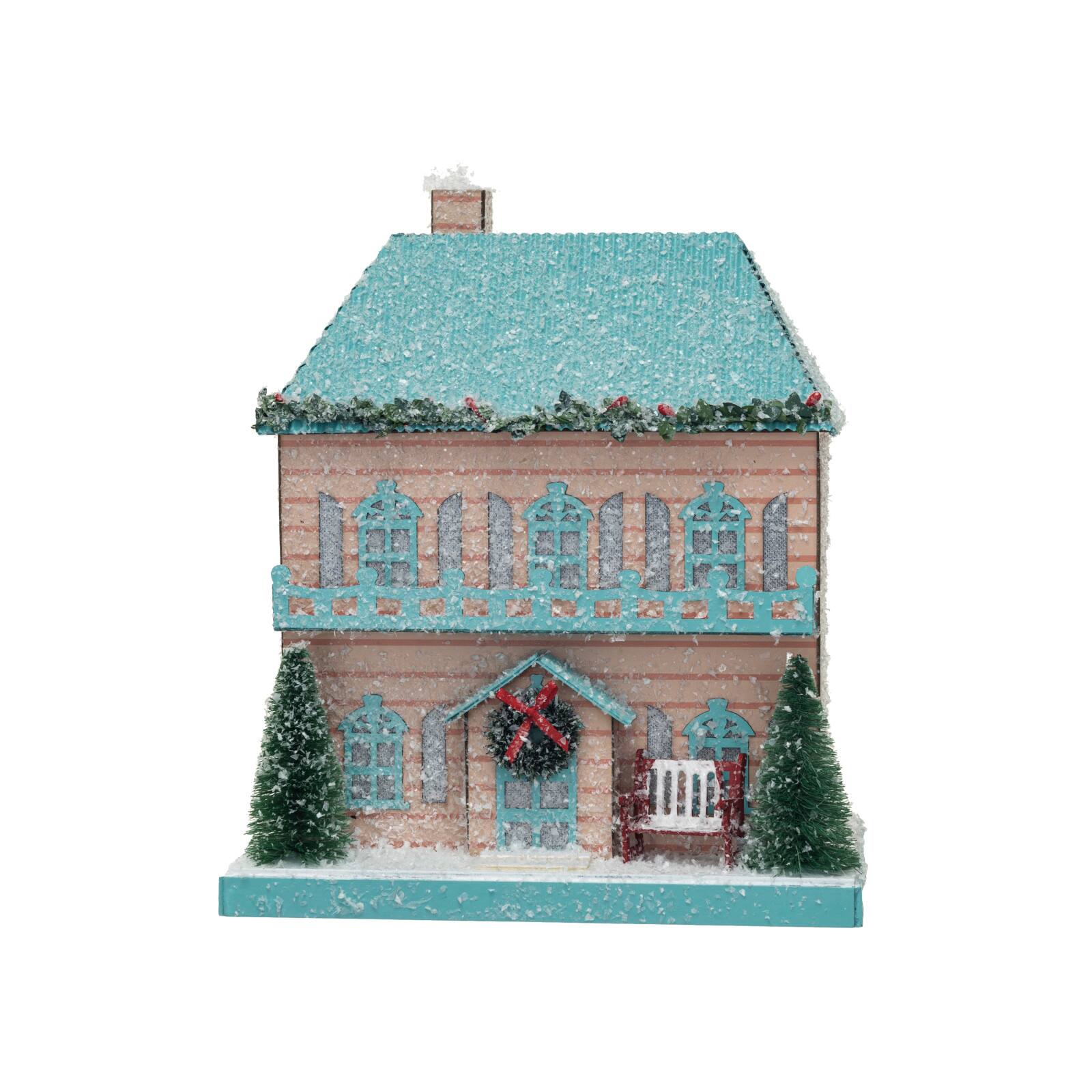 Hello Honey® 10" Decorative Paper House with LED Light, Glitter & Tinsel