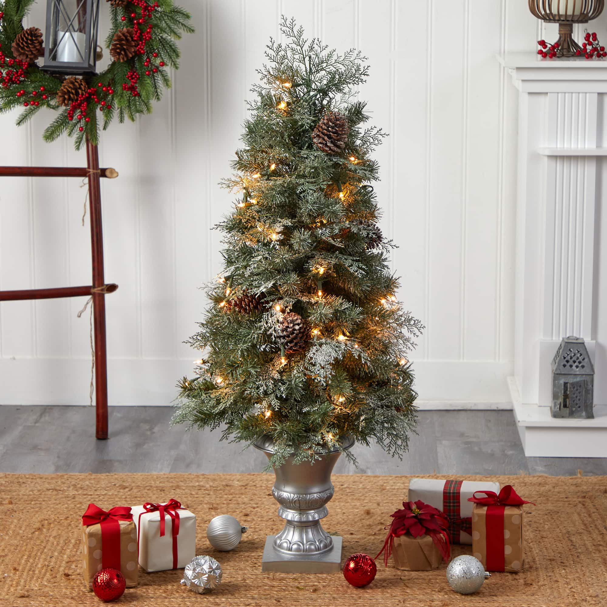 4ft. Pre-Lit English Pine Artificial Christmas Tree, Warm White LED Lights