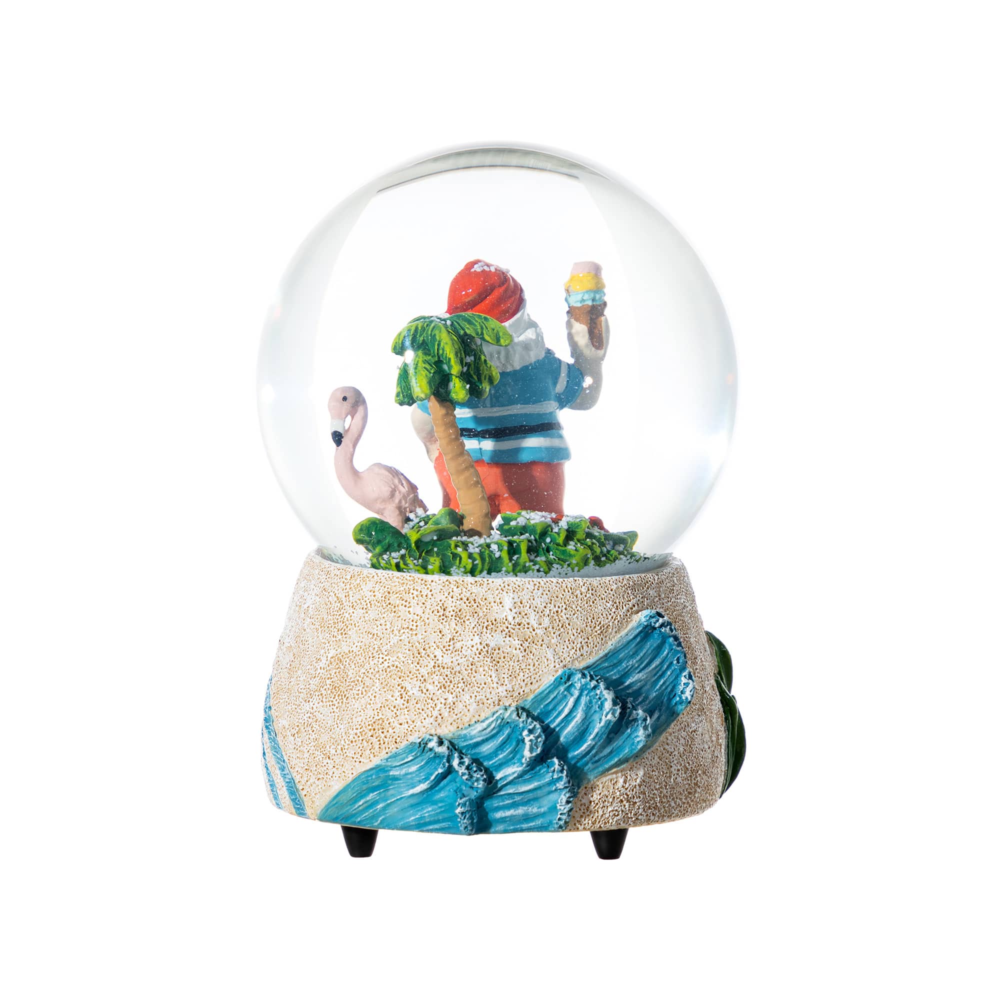 Glitzhome® 100mm Christmas Resin Musical Snowflakes Santa on Vacation Waterglobe