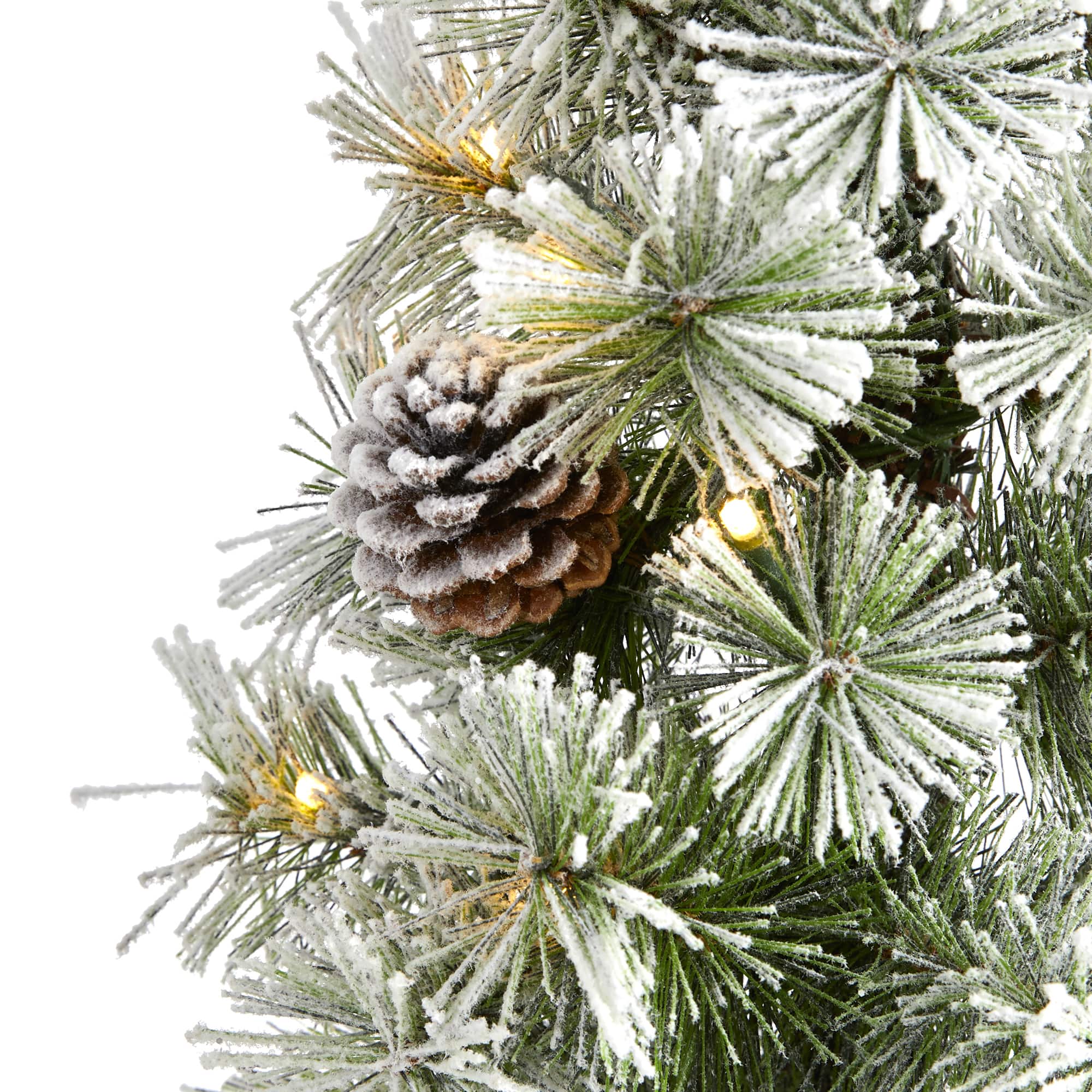3ft. Pre-Lit Flocked Artificial Christmas Tree Topiary, Warm White LED Lights