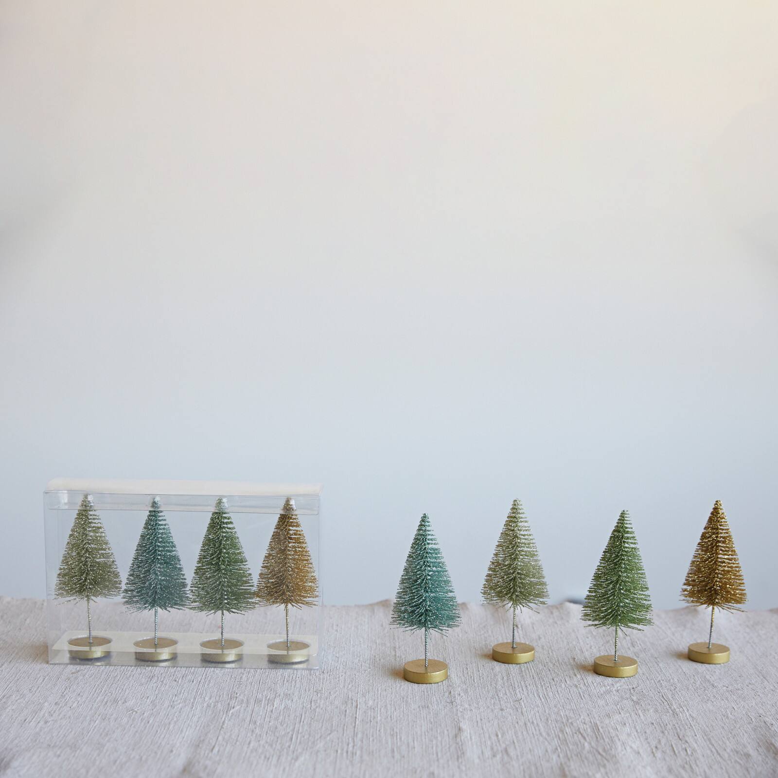 Hello Honey® 6" Metallic Plastic Bottle Brush Tree Set with Wood Bases