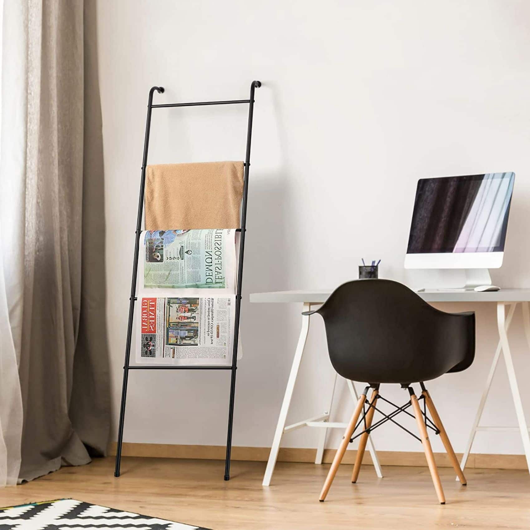 NEX™ 5.5ft. 5-Tier Black Wall-Mounted Metal Blanket and Towel Ladder