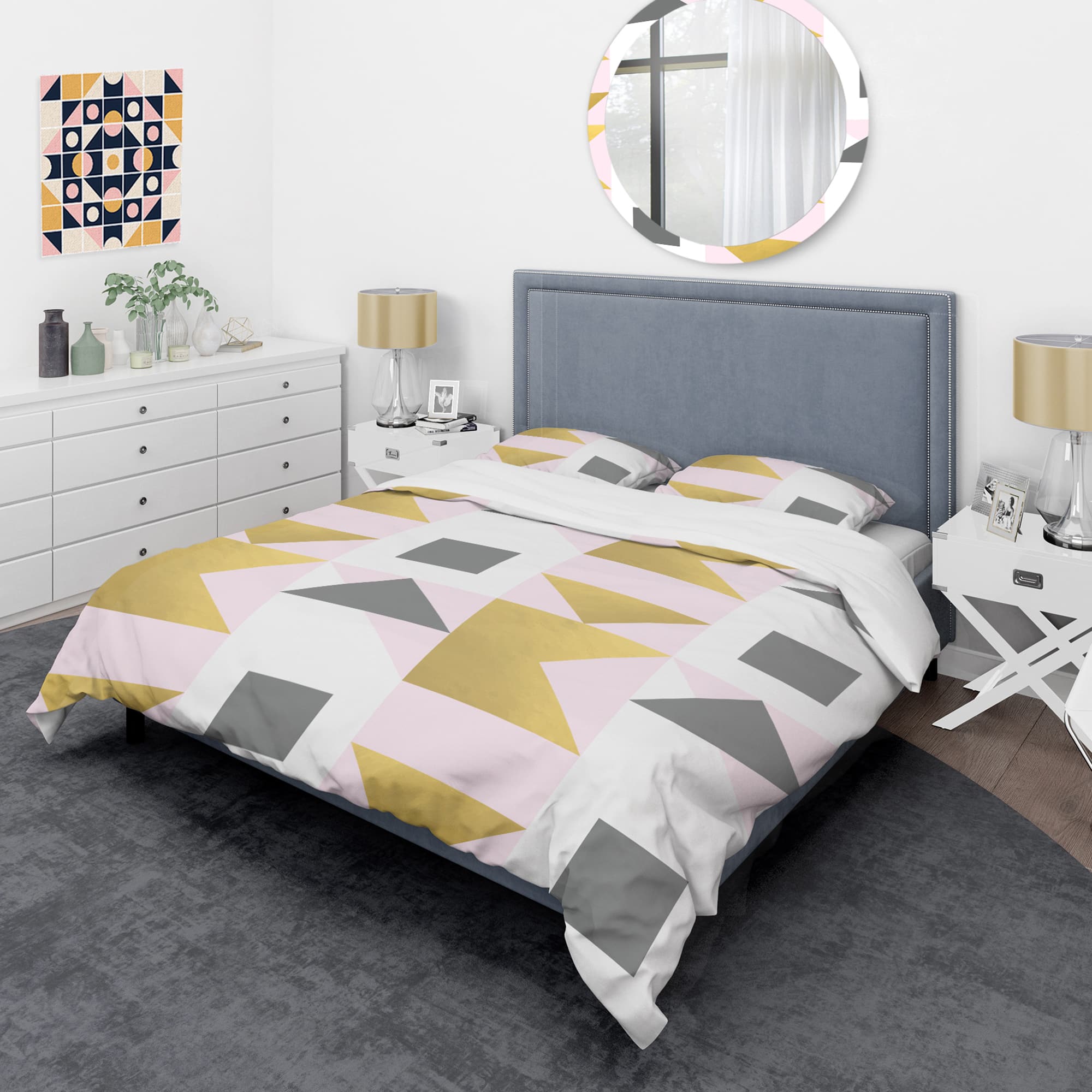 Designart 'Triangular Gold Design' Mid-Century Duvet Cover Set