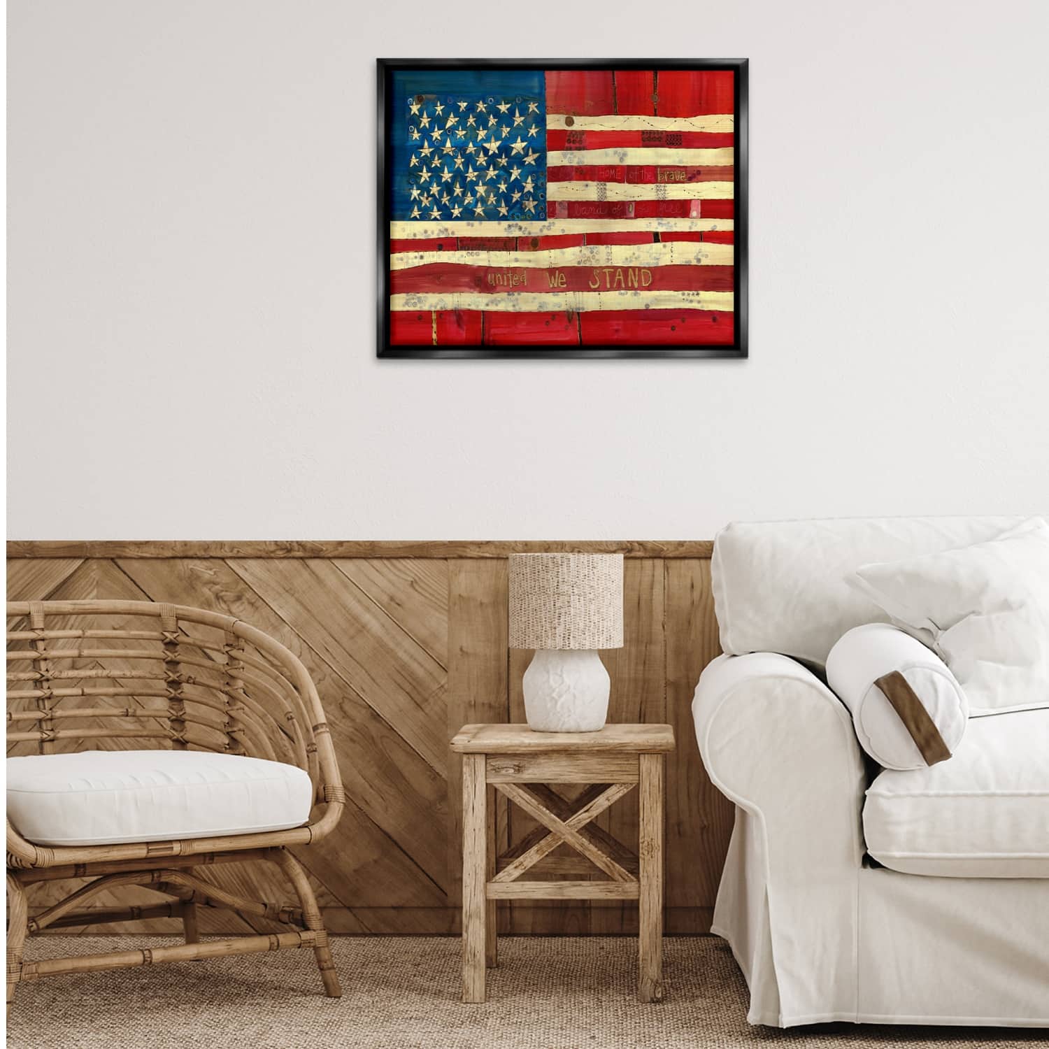 Stupell Industries United We Stand Independence Day Festive American Flag Floater Framed Art