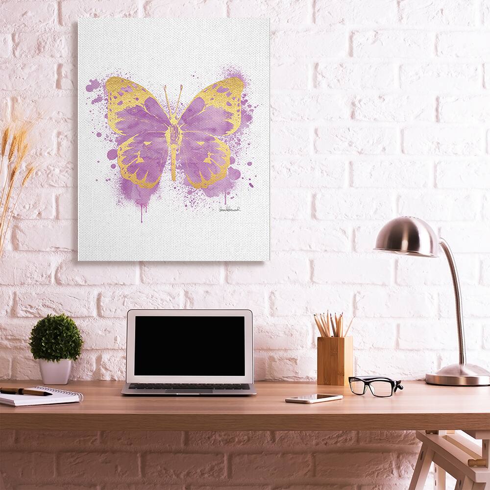 Stupell Industries Purple Butterfly Paint Splatter Glam Insect Canvas Wall Art