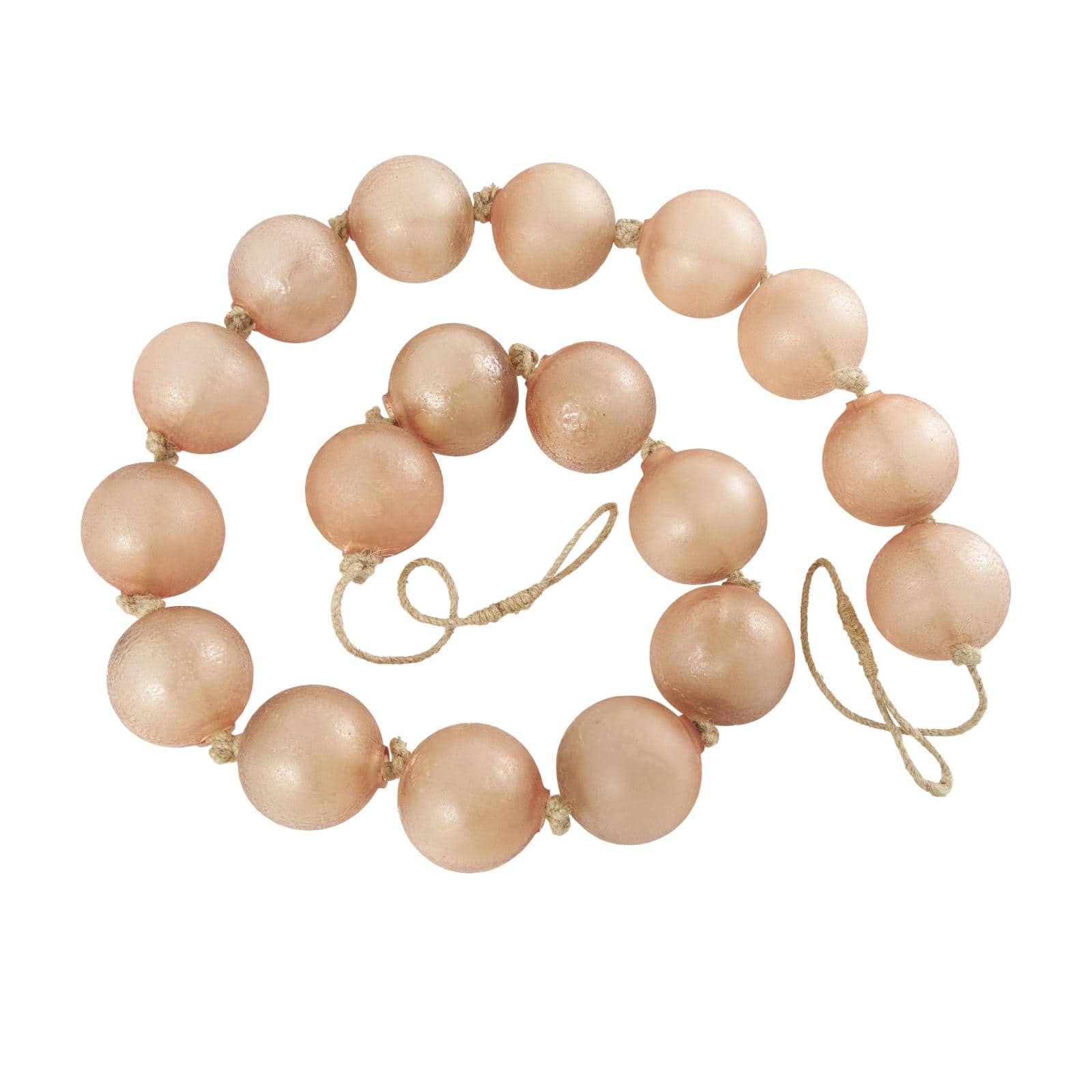 92" Pink Handmade Round Extra Long Frosted Glass Orb Beaded Garland with Tassel Knotted Jute Rope