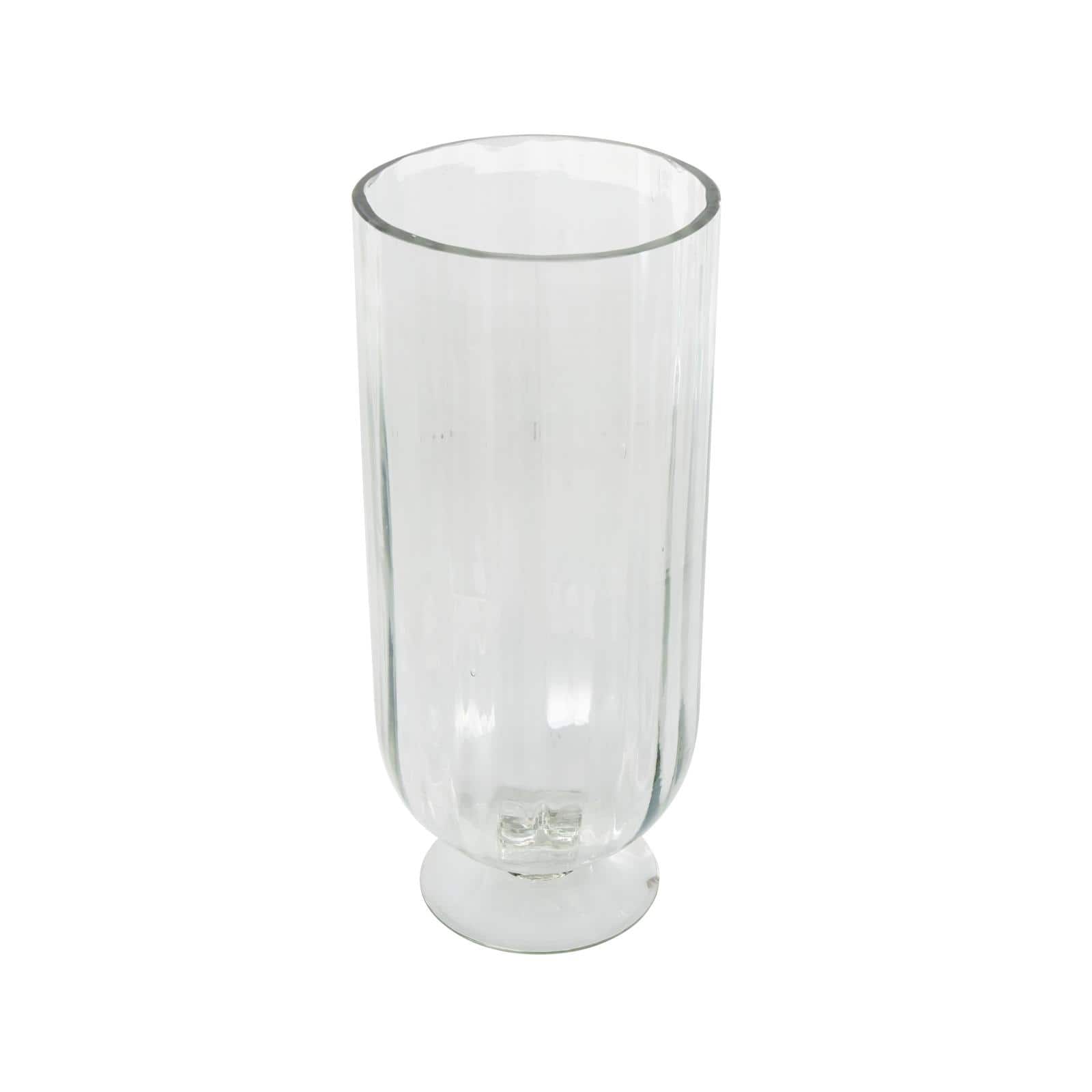 Clear Glass Ribbed Fluted Decorative Candle Holder with Elevated Base