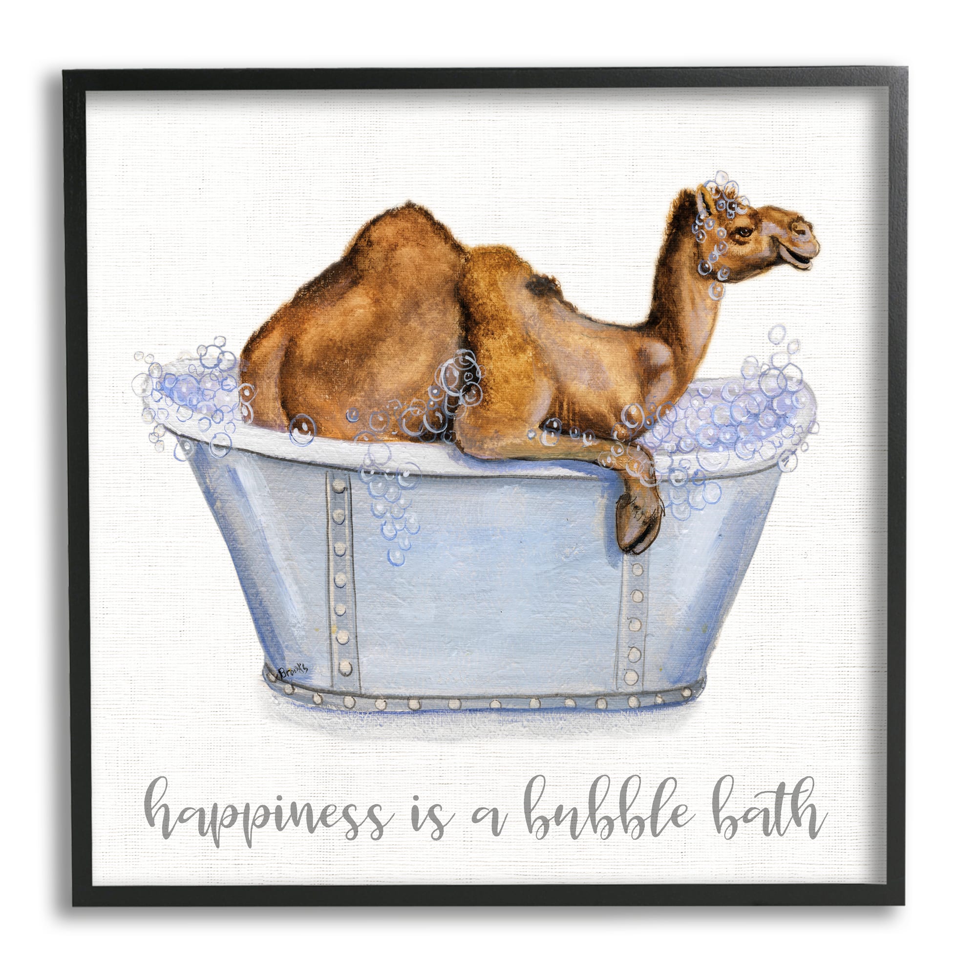 Stupell Industries Happiness Is a Bubble Bath Desert Camel Bathroom Framed Wall Art