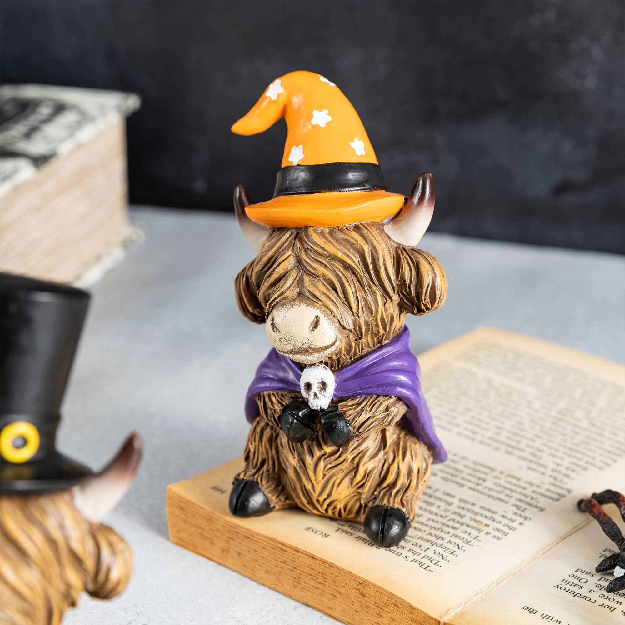 Glitzhome® 4.75" Halloween Resin Highland Cow Table Decor, Set of 2