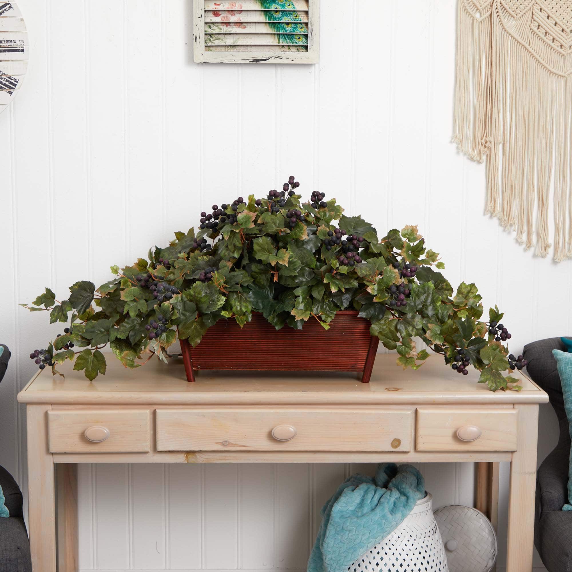 18" Grape Leaf in Rectangular Decorative Planter