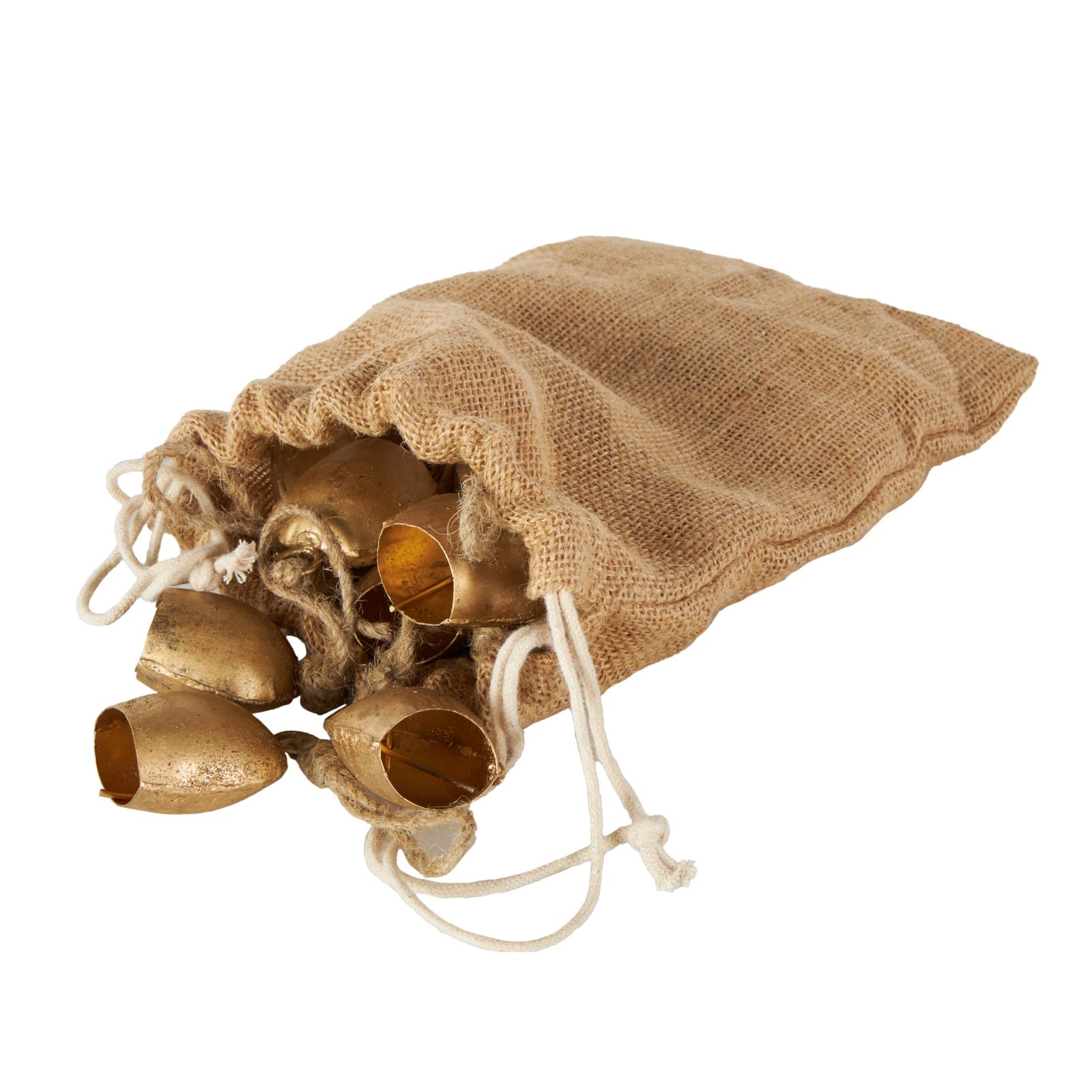 Gold Tibetan Inspired Metal Decorative Bells with Jute Rope & Canvas Tote Set
