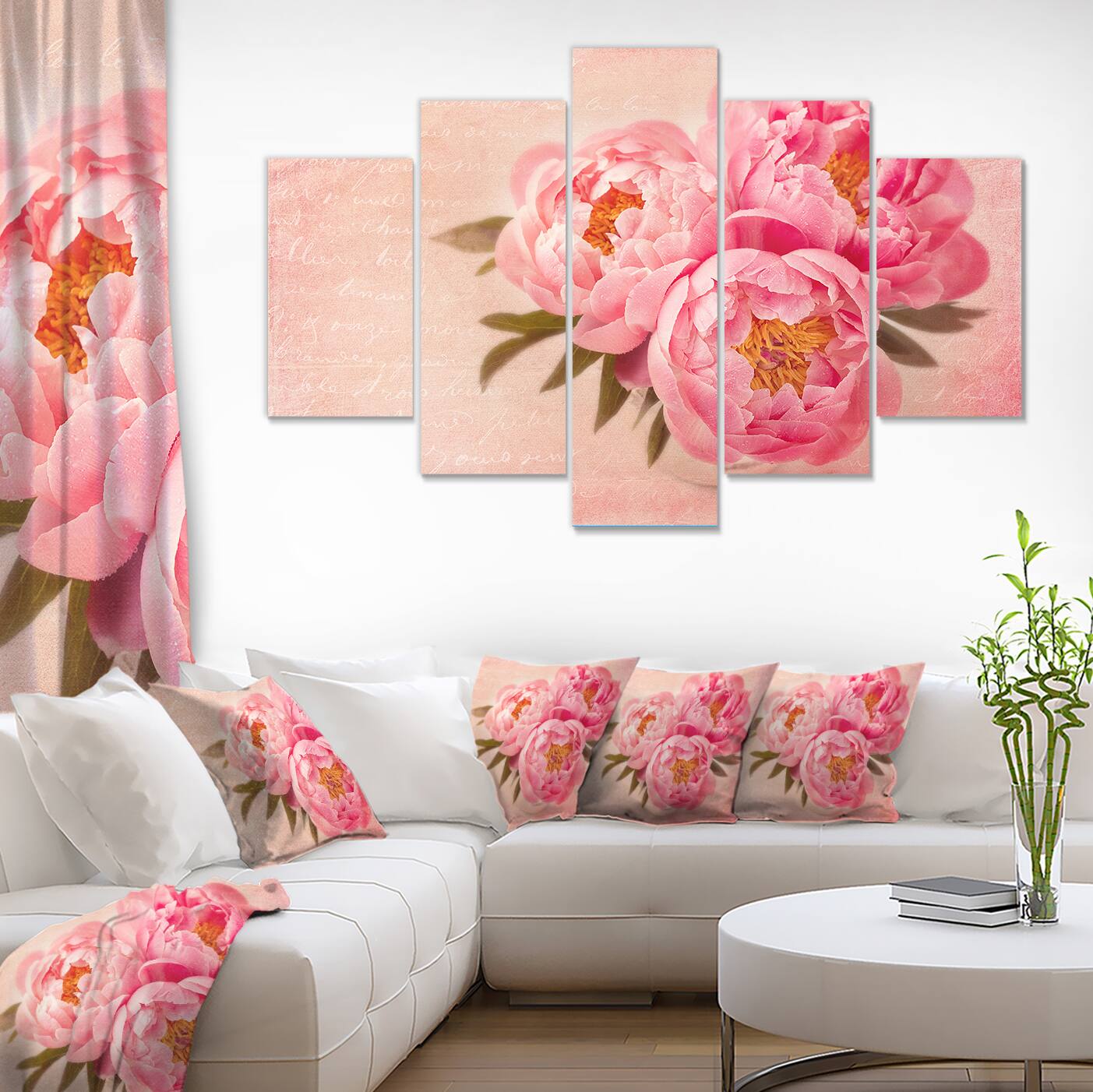 Designart - Peony Flowers against Scribbled Back - Large Floral Canvas Art Print