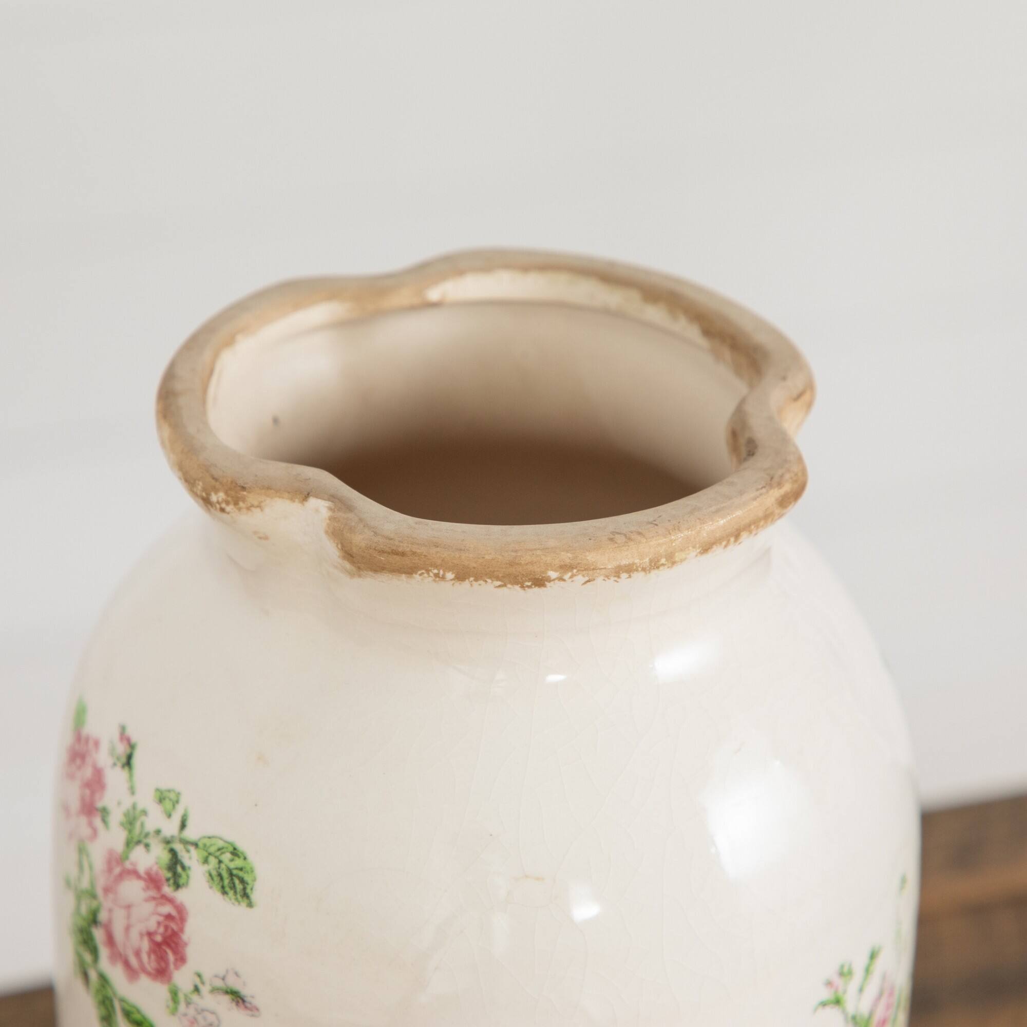 Nearly Natural 10.5" Floral Print Tuscan Ceramic Scroll Urn