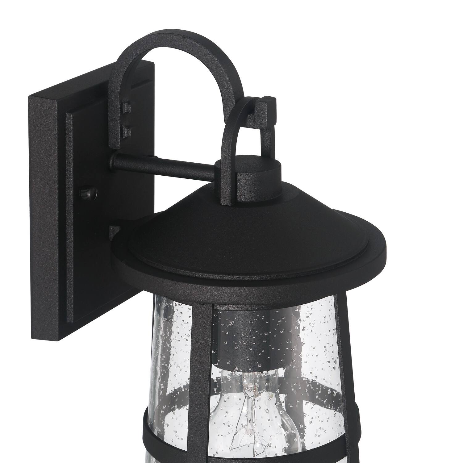 Hello Honey® Nantucket Matte Black Coastal Metal & Glass Wall Mounted Outdoor Lantern Light
