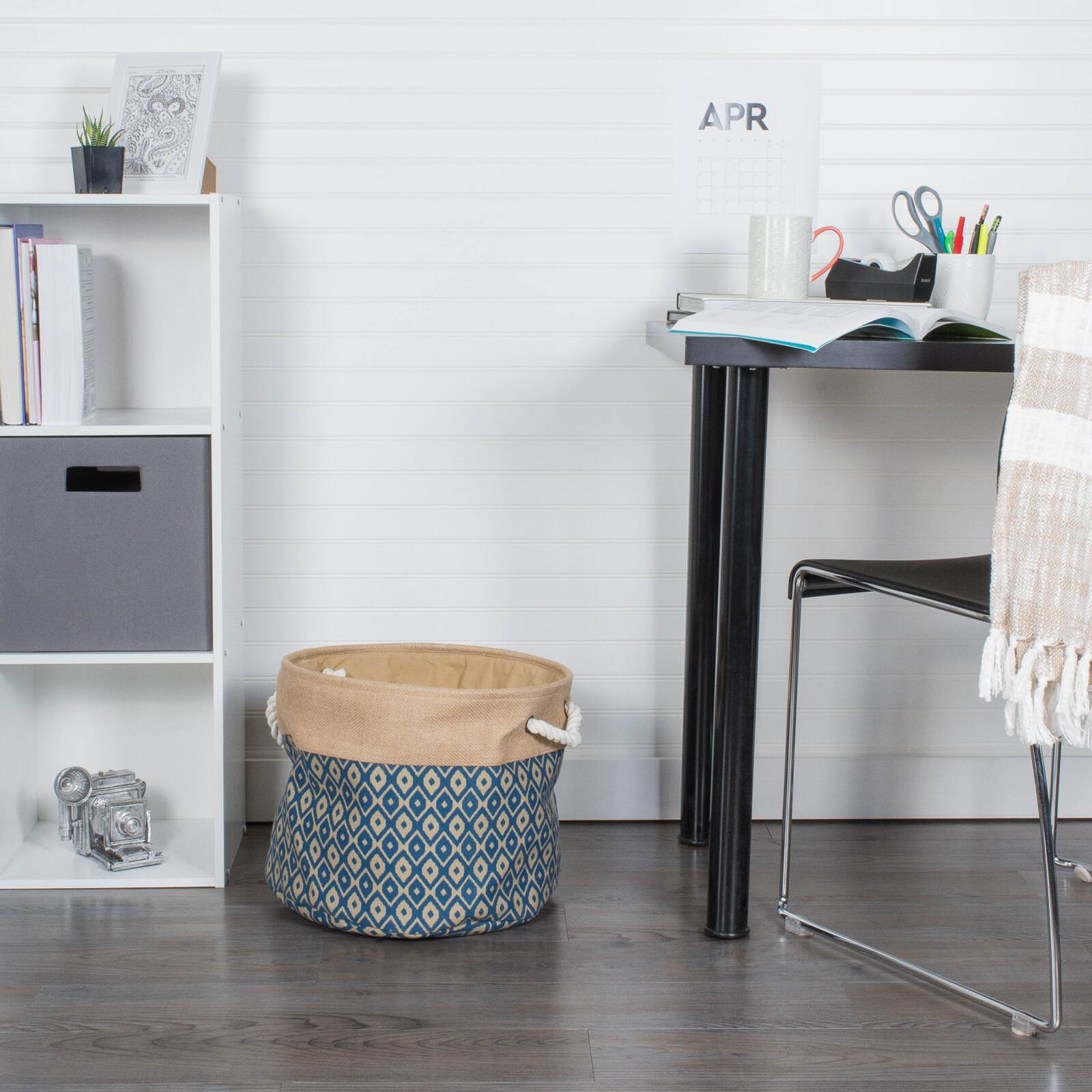 DII® 12" Blue Ikat Round Burlap Bin