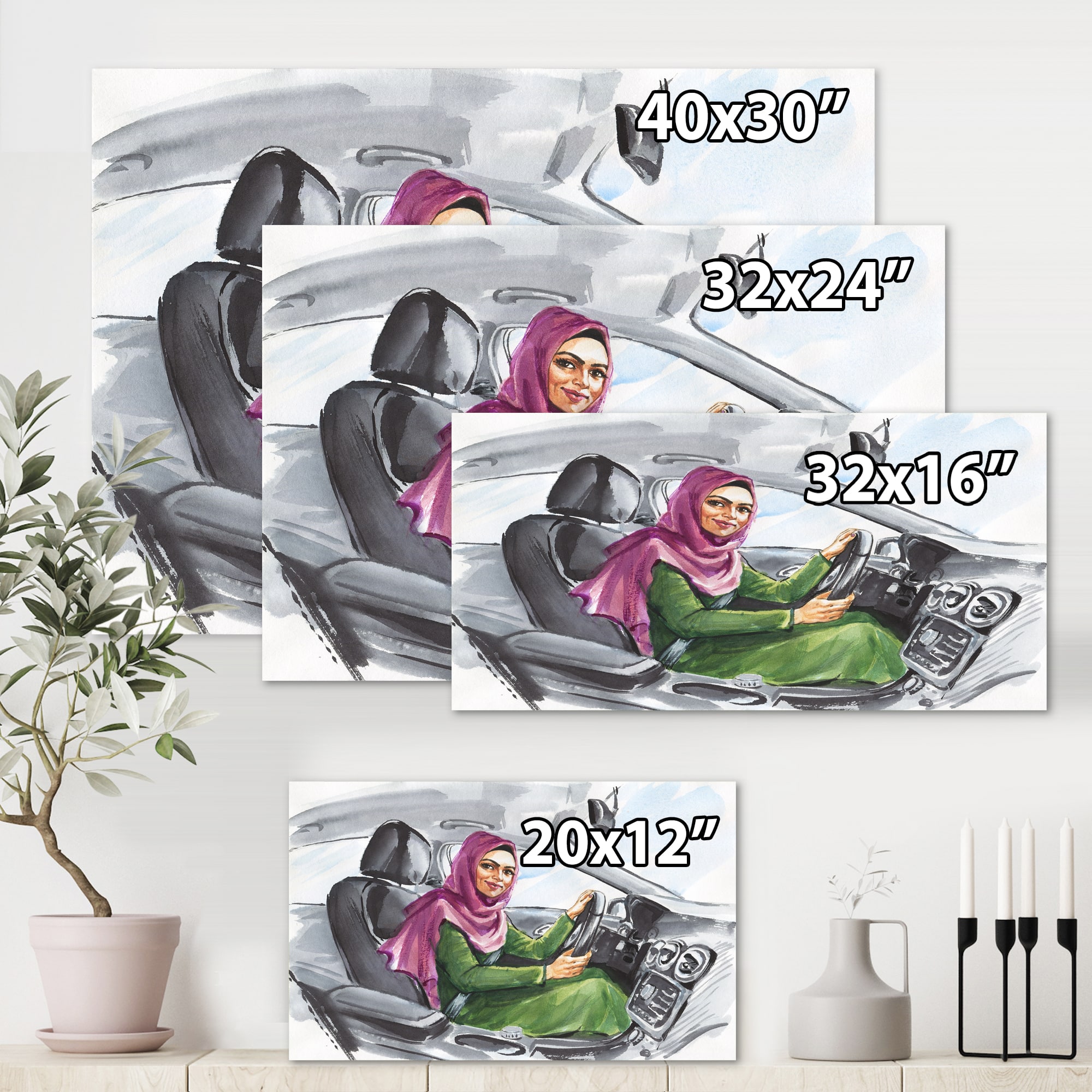 Designart - Arabian Woman Driving A Car II - Modern Canvas Wall Art Print