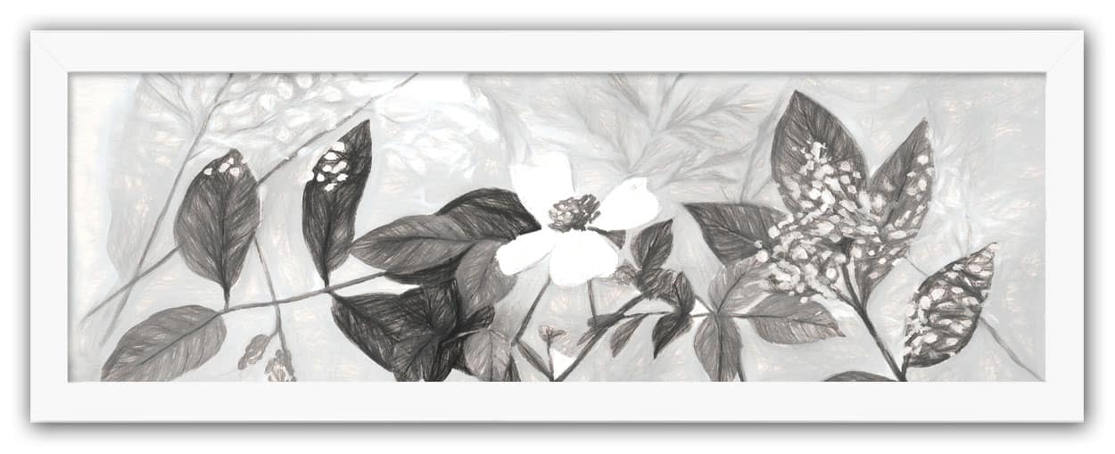 Charcoal Plants Wall Print in White Frame