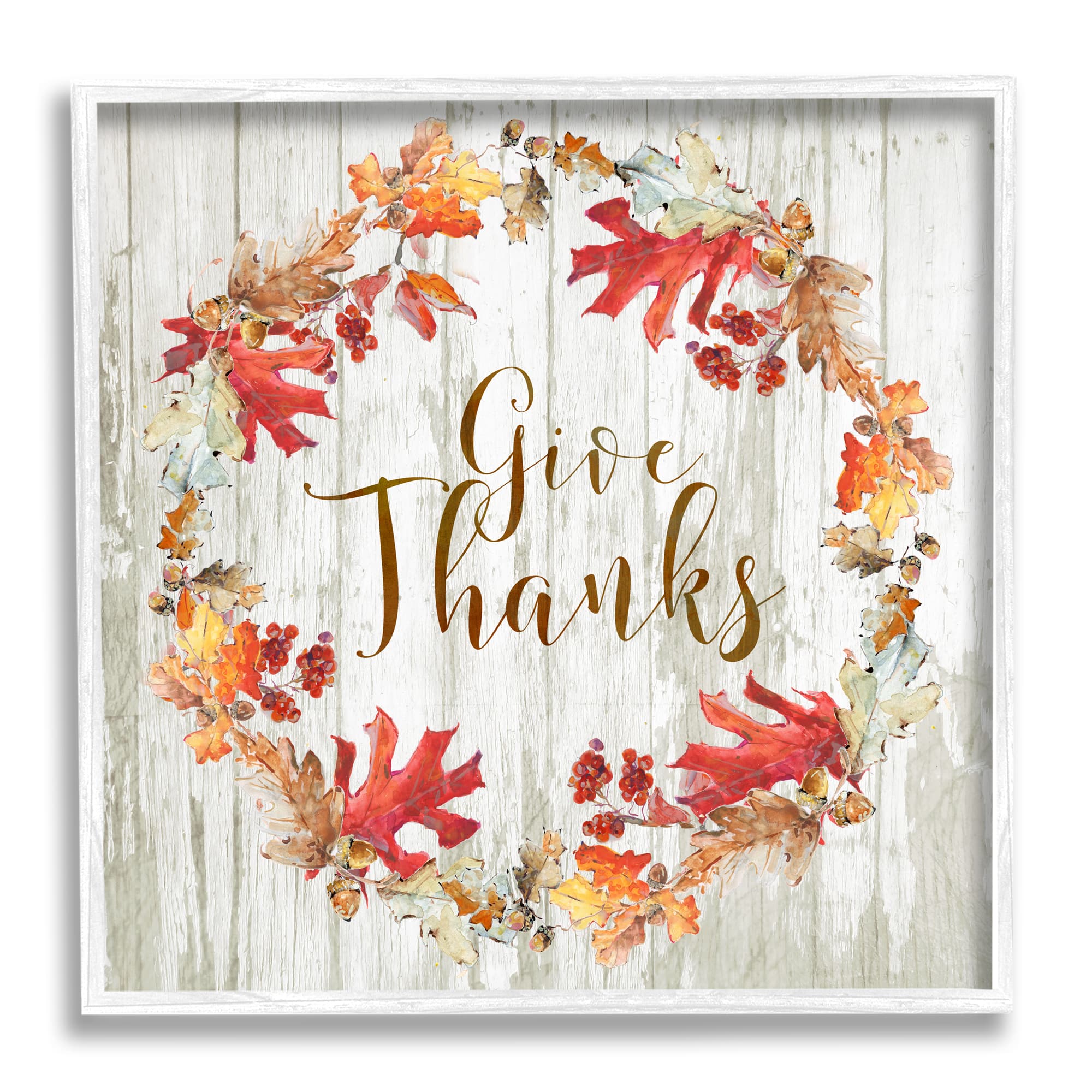 Stupell Industries Give Thanks Autumnal Wreath Framed Giclee Art