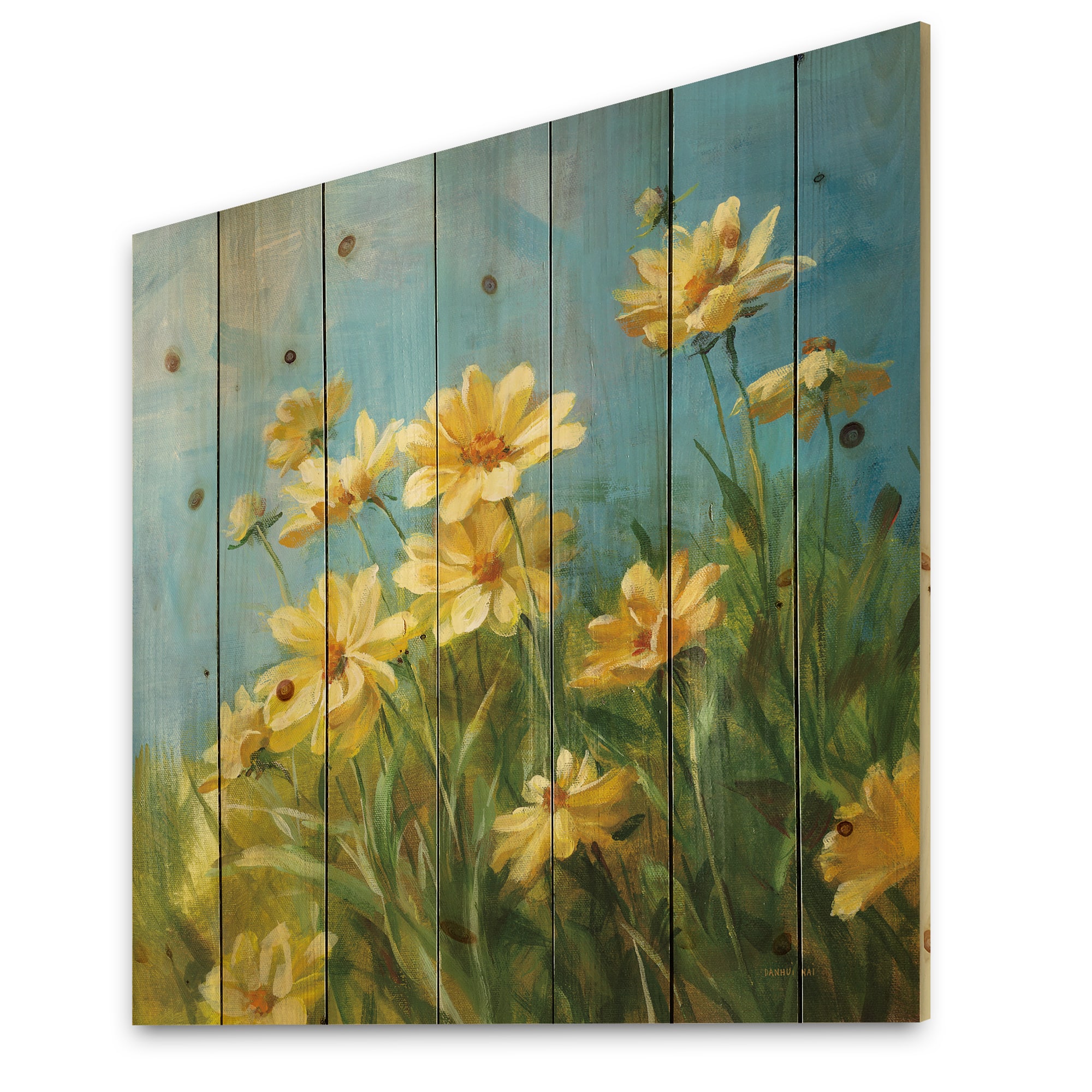 Designart - Summer Field I - Traditional Print on Natural Pine Wood