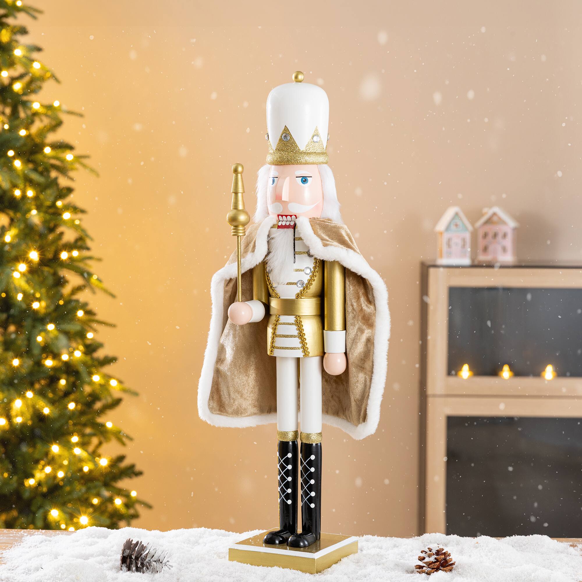 Glitzhome® 24" Wooden Christmas Gold King Nutcracker