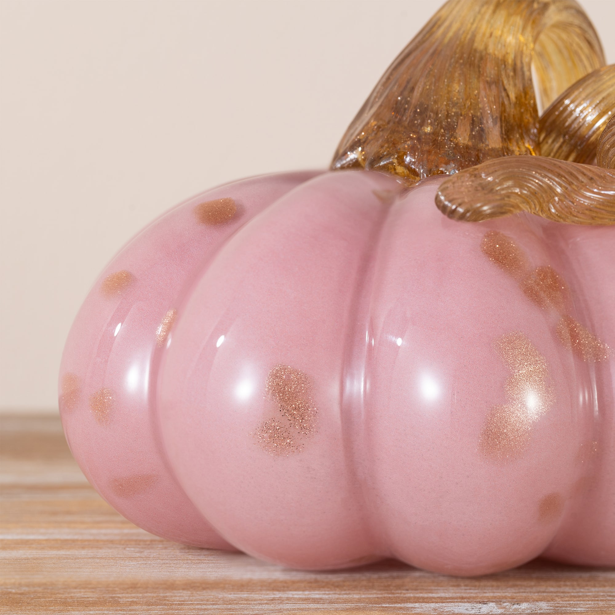 Glitzhome® 5.75" Pink Glass Pumpkin Fall Table Decor
