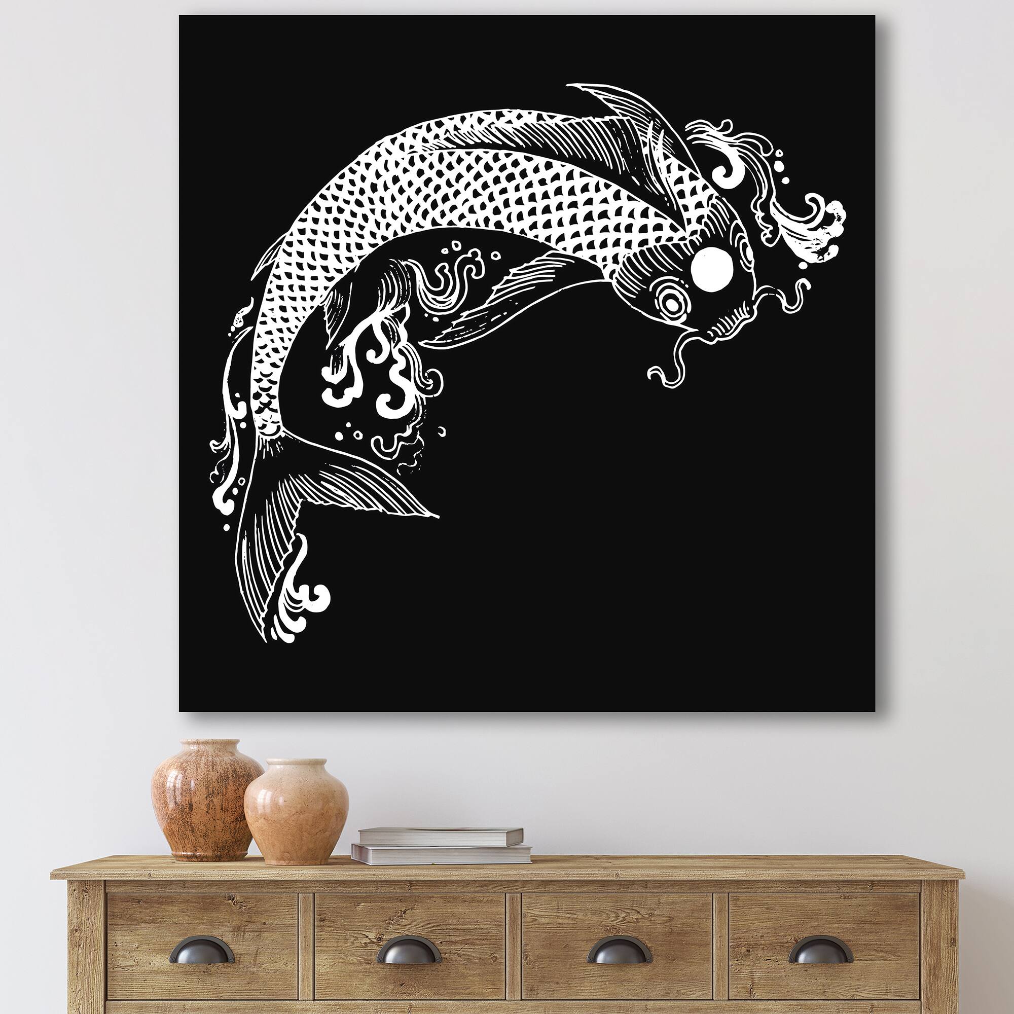 Designart - Chinoiserie Koi Fish I - Traditional Canvas Wall Art Print