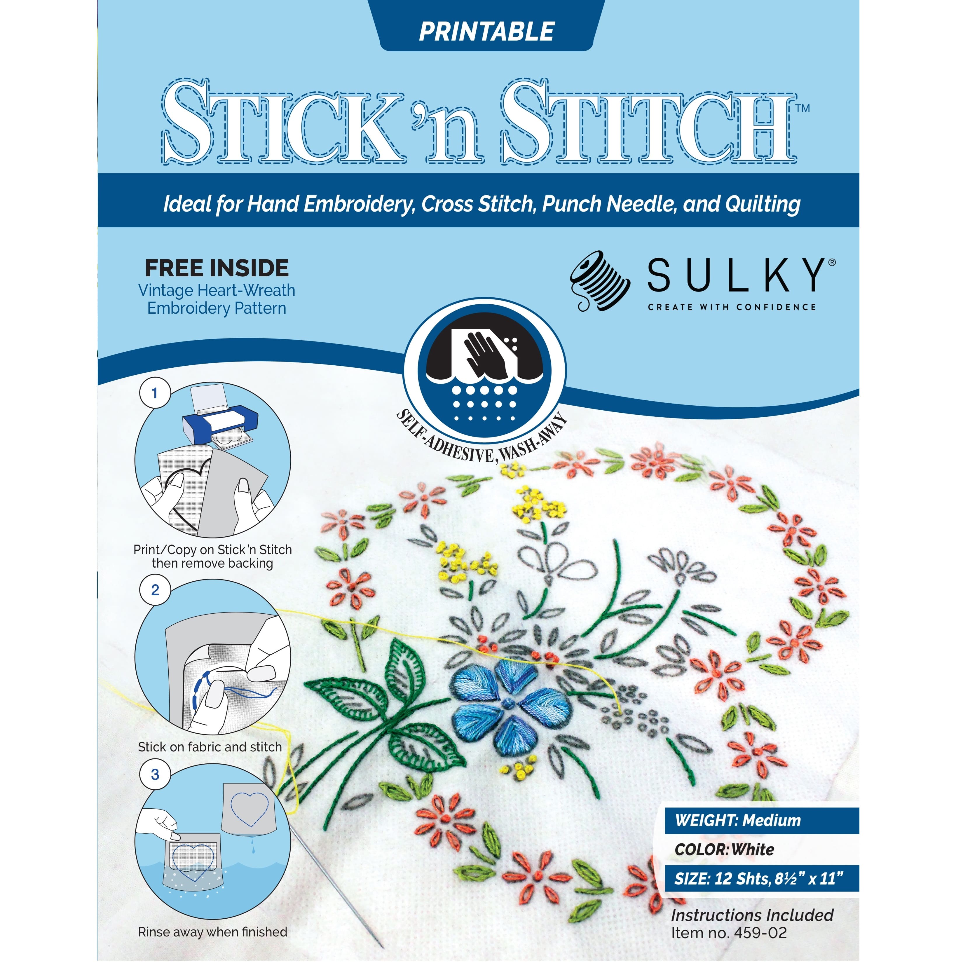 Sulky 8.5" x 11" White Stick 'n Stitch Printable Sheets, 12ct.