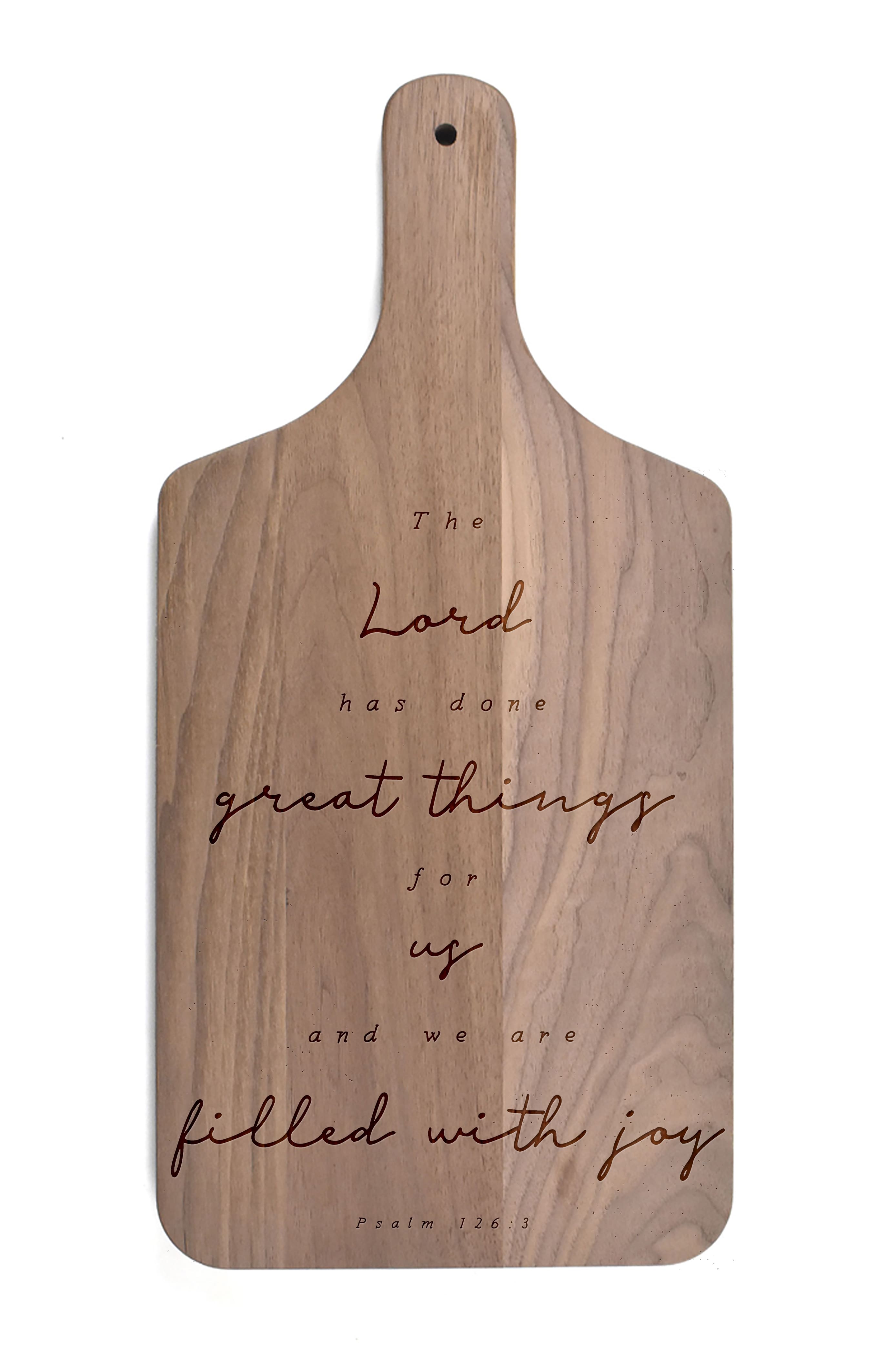Filled with Joy 8" x 17" Walnut Paddle Cutting Board