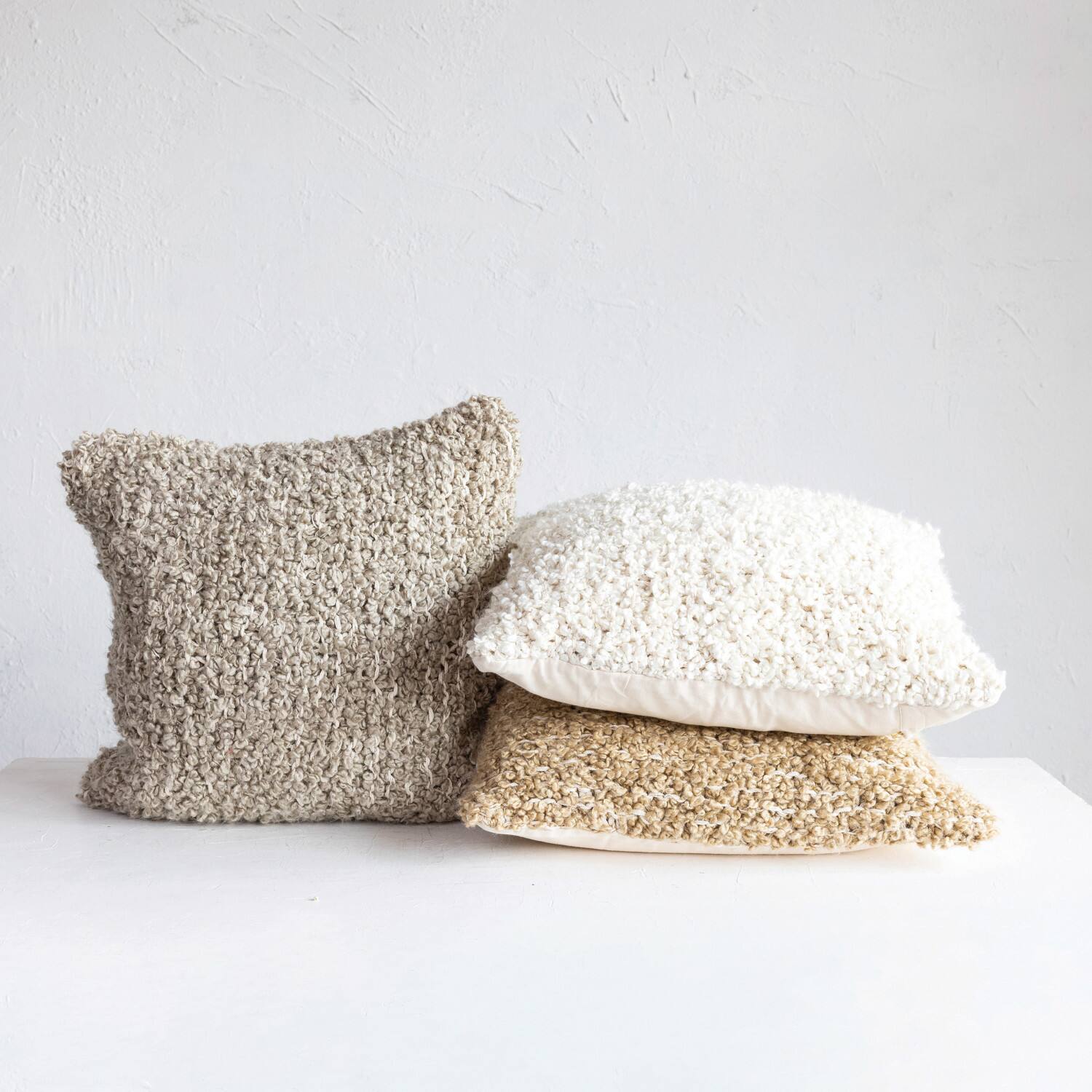 Hello Honey® 20" Brown Woven Cotton Blend Bouclé Pillow
