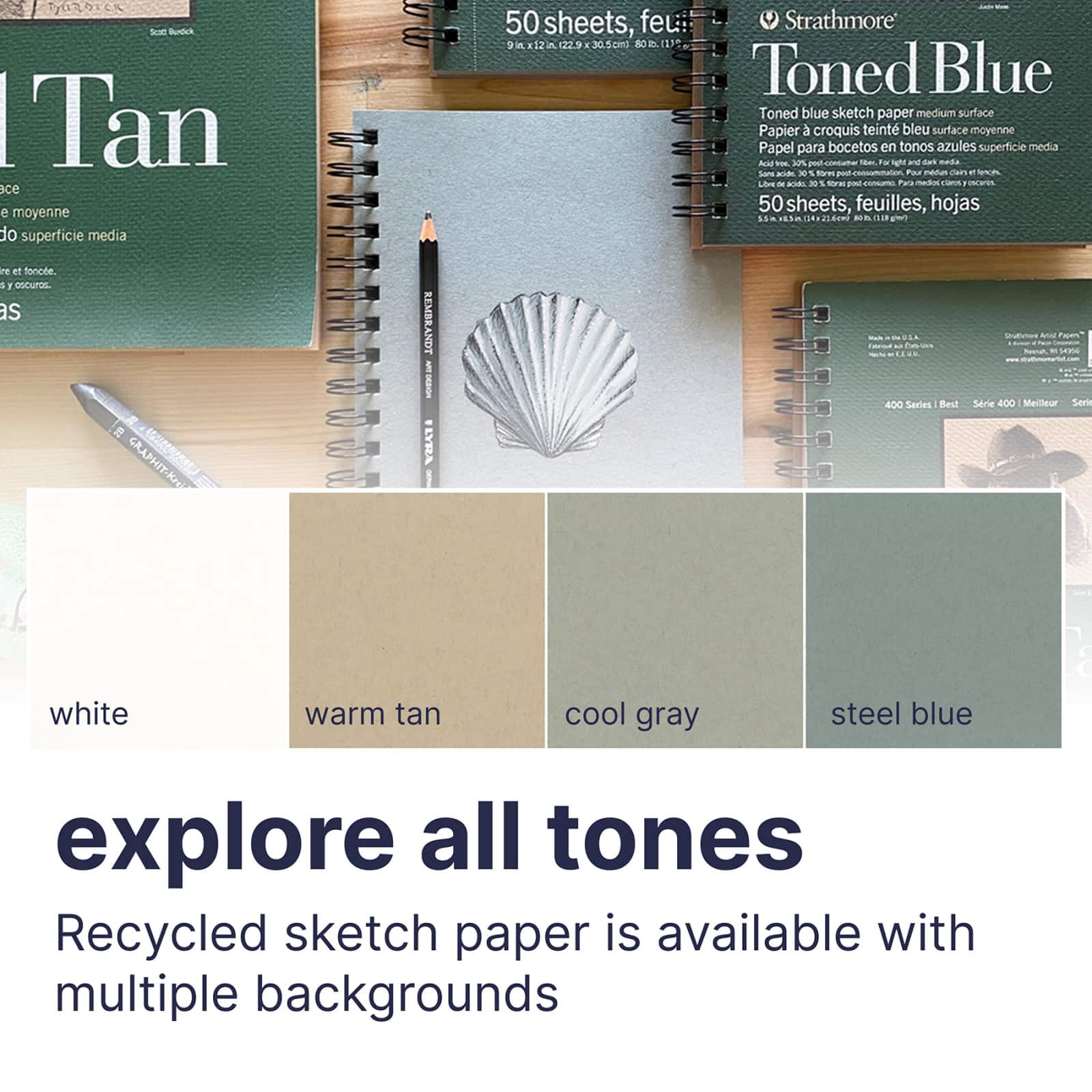 Strathmore Toned Sketch Paper Pad, 400 Series, 50 Sheets, 9" x 12", Gray