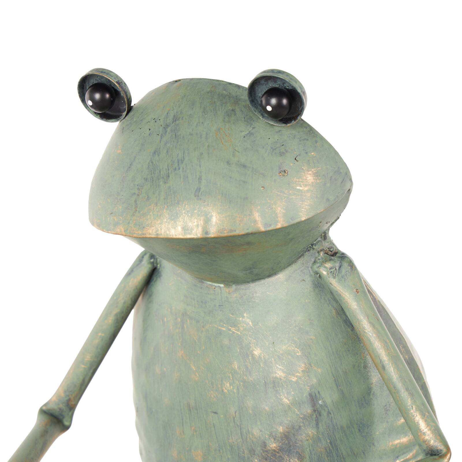 19.5" Frog on Bicycle Metal Garden Sculpture with Gold Accents
