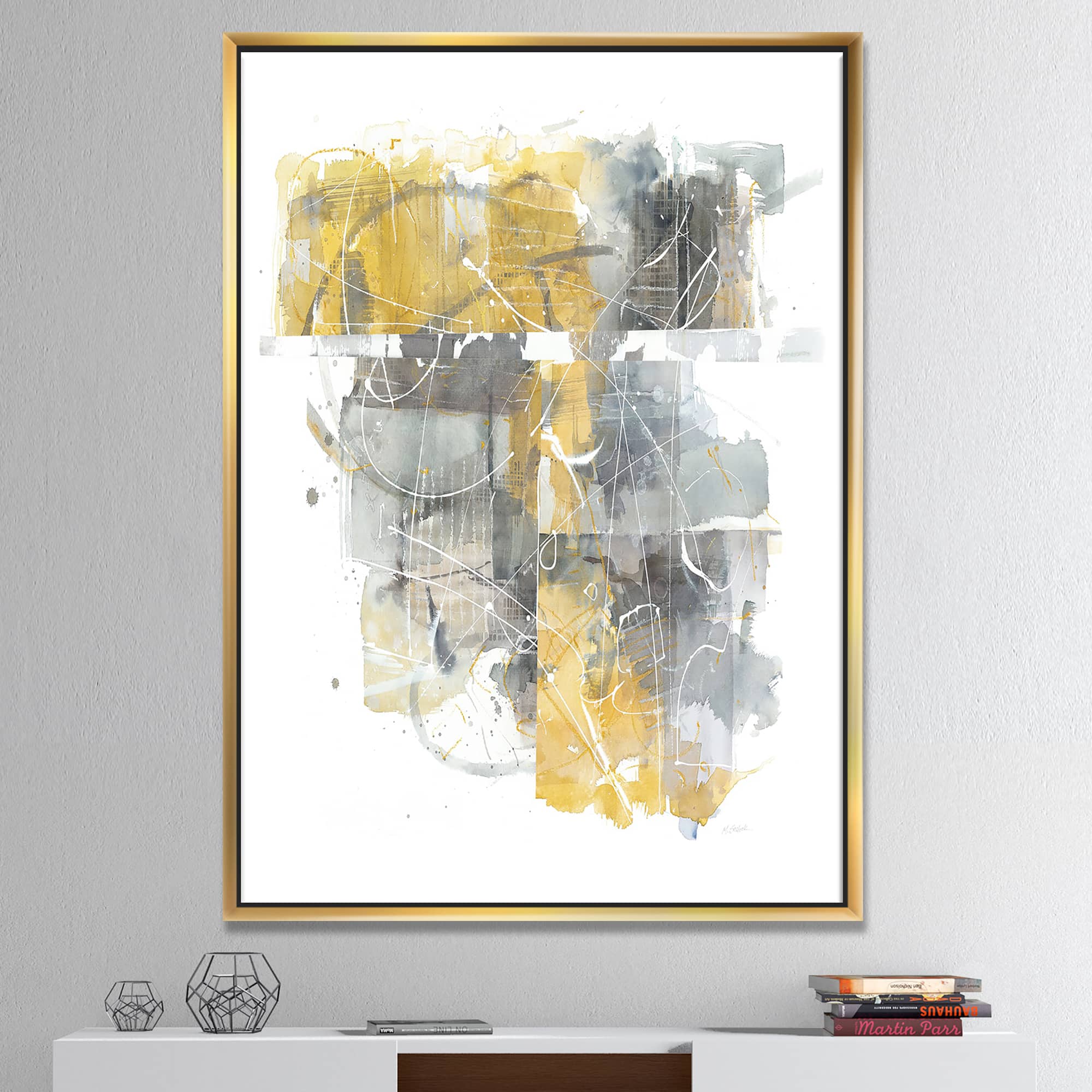 Designart - Moving In and Out of Traffic II Yellow Grey