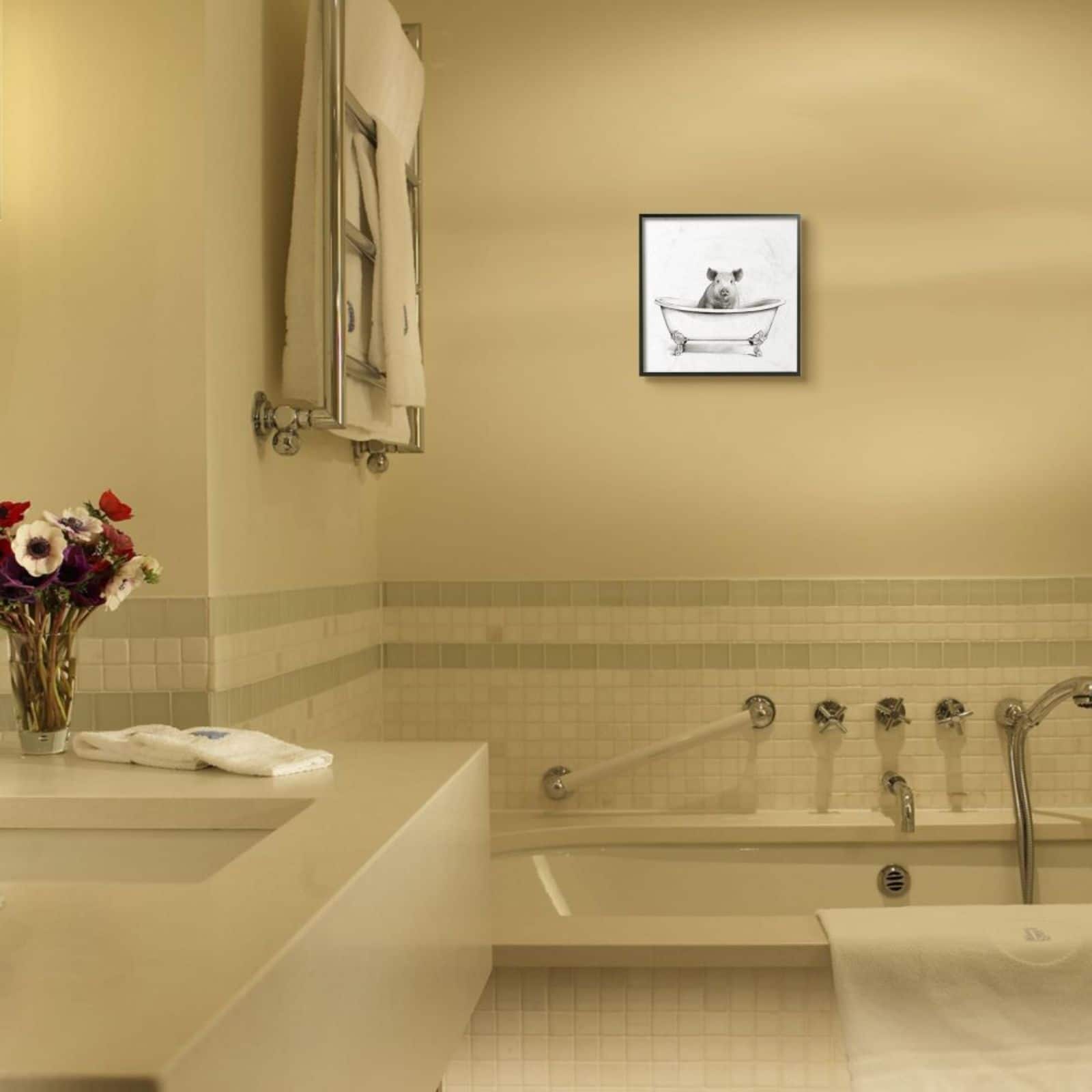 Stupell Industries Hog in Bath Tub Wall Art in Black Frame