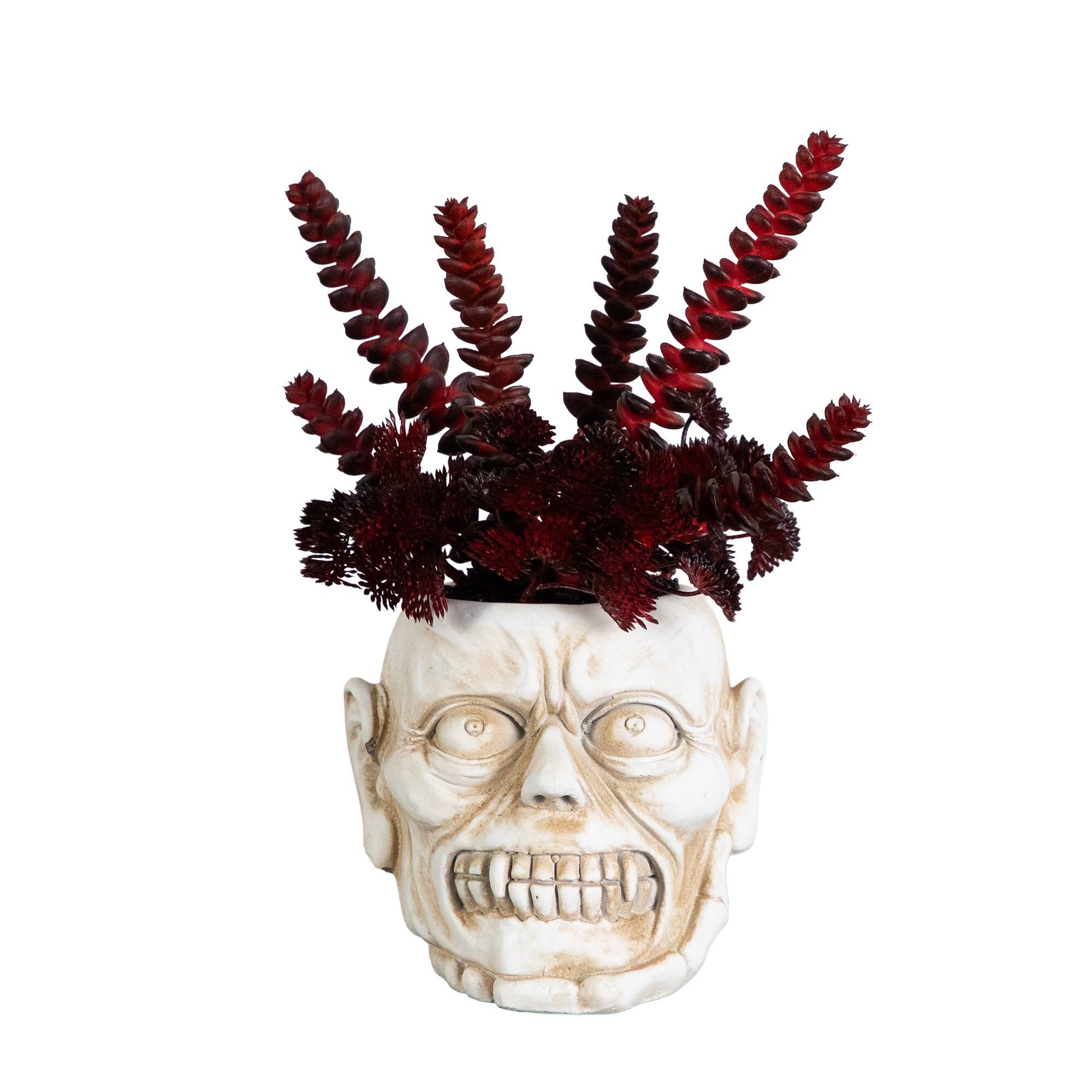 10" Artificial Halloween Succulent Plant in Zombie Halloween Planter