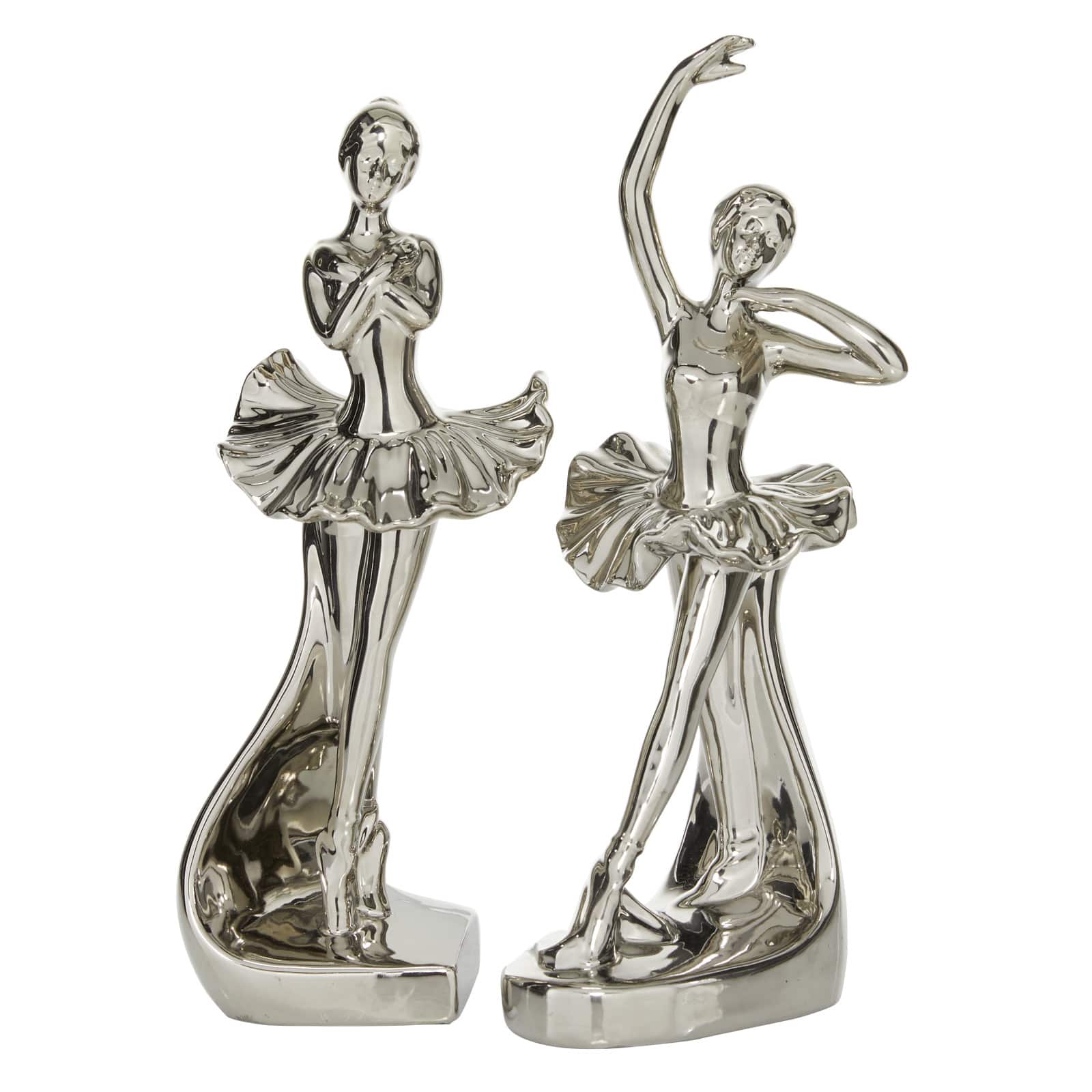 Set of 2 Silver Porcelain Glam Dancer Sculpture, 4" x 11"