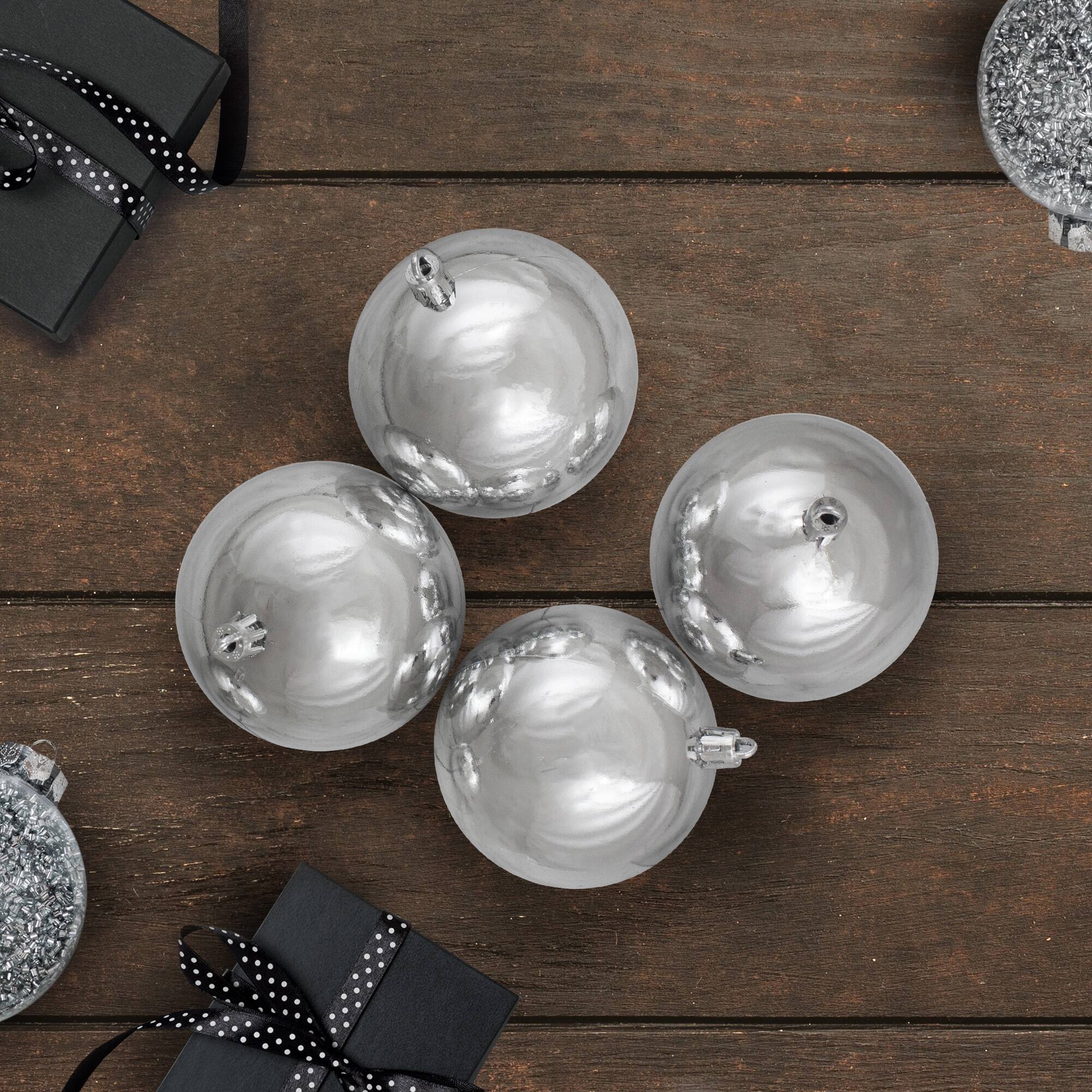 32ct. 3.25" Shiny Silver Shatterproof Plastic Ball Ornaments